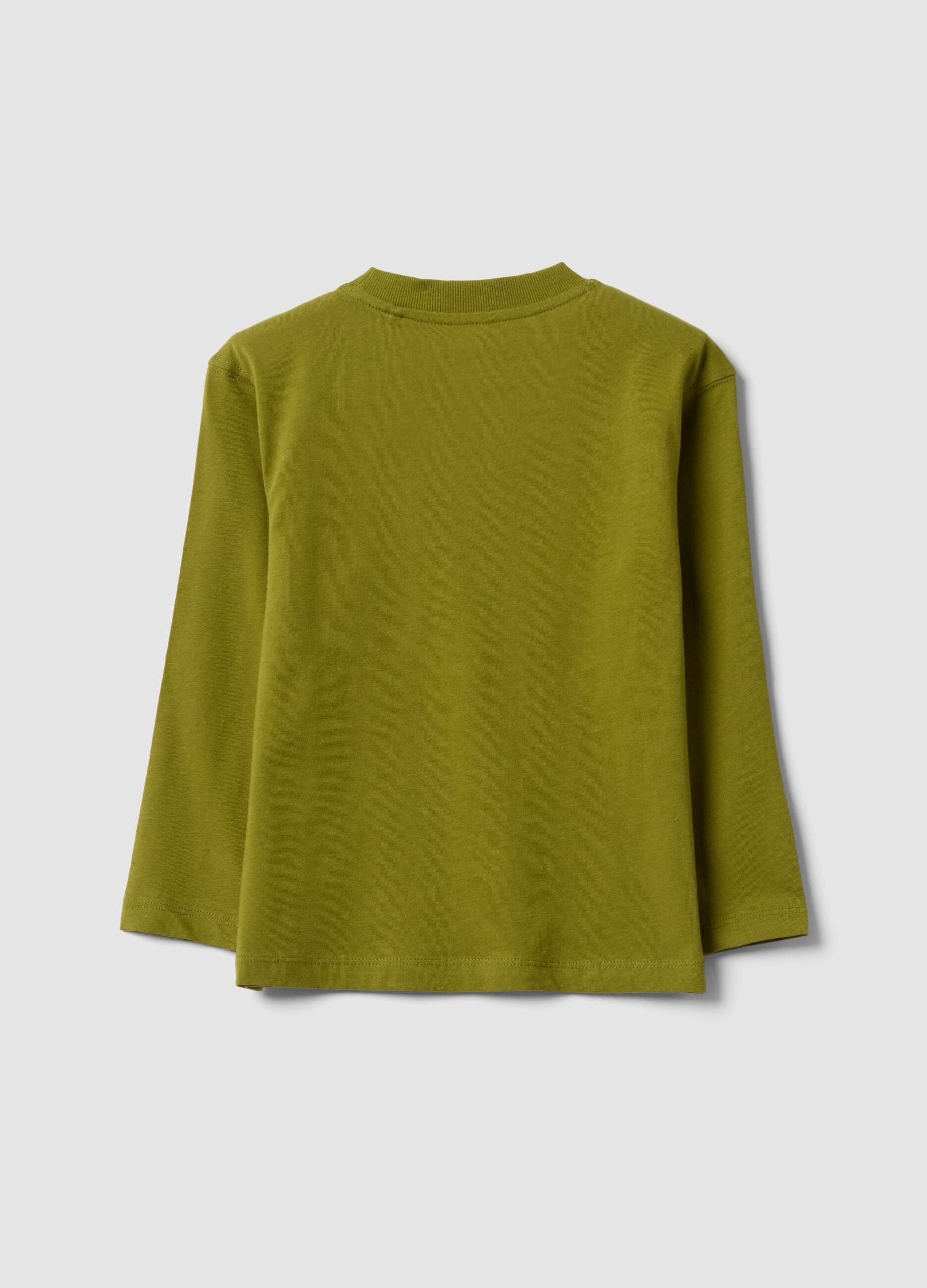 Green oversized pure cotton T-shirt with contrast print for boys