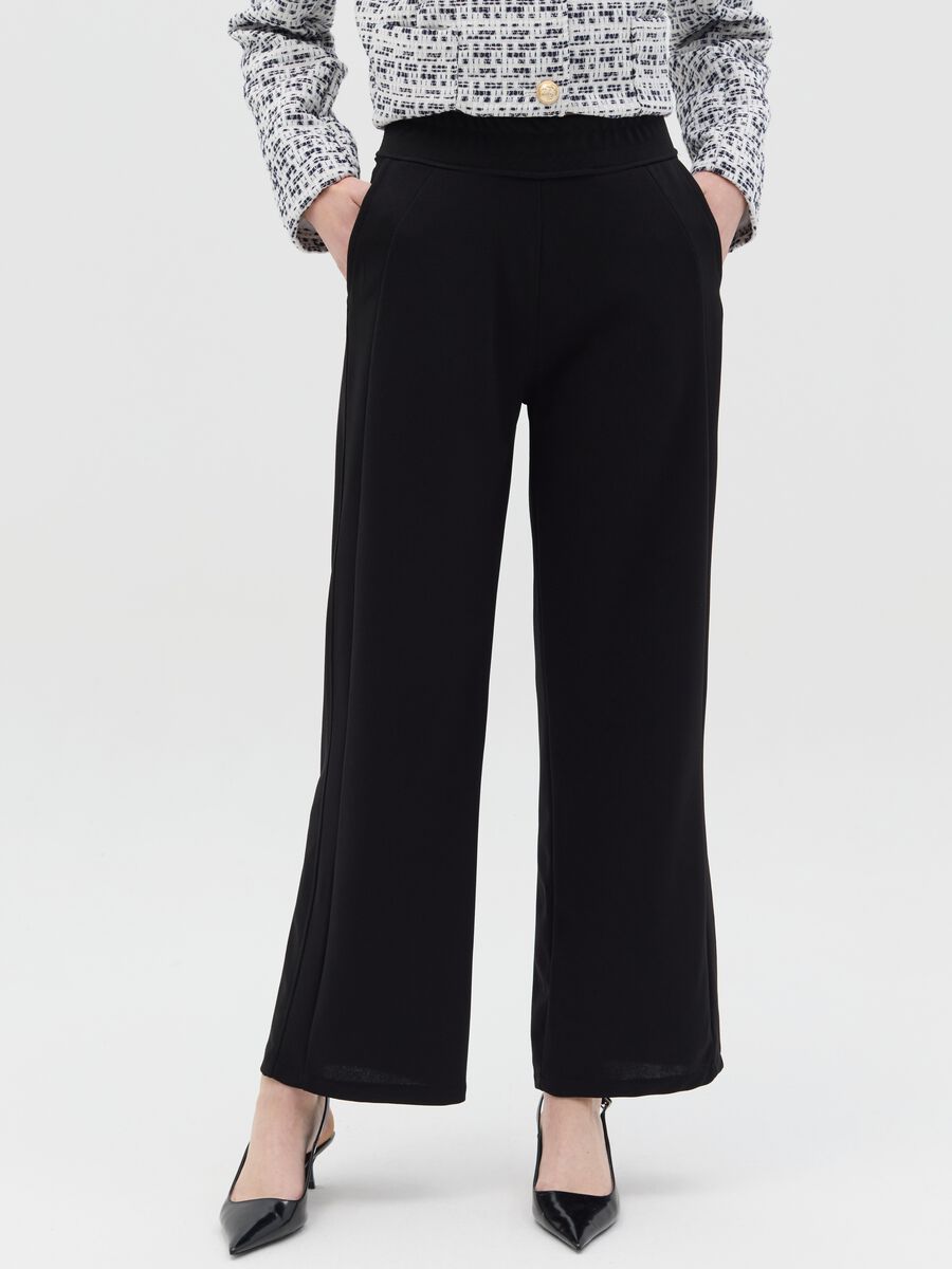 Black palazzo trousers with pockets_1