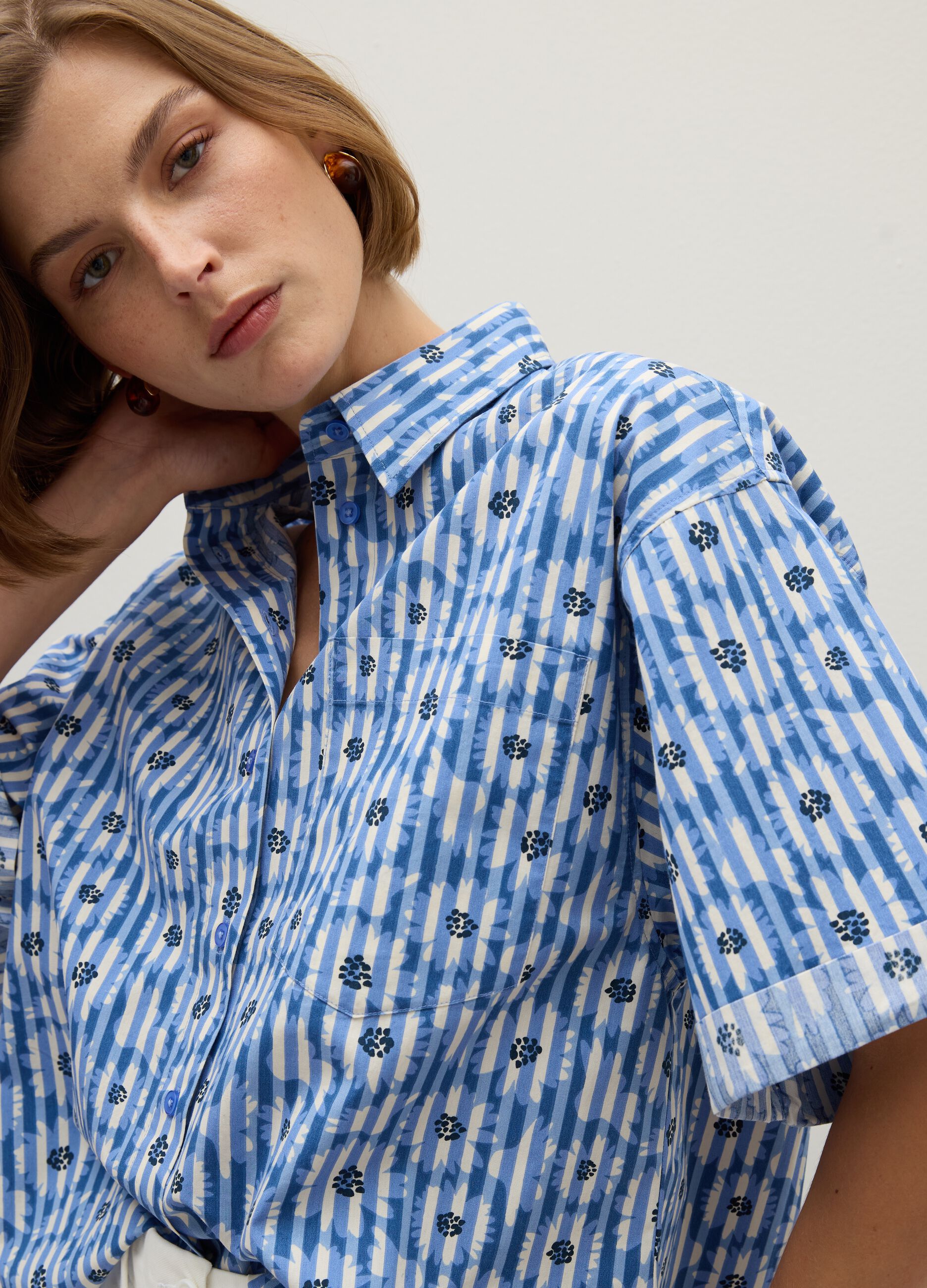 Oversized multicolour pure cotton striped shirt