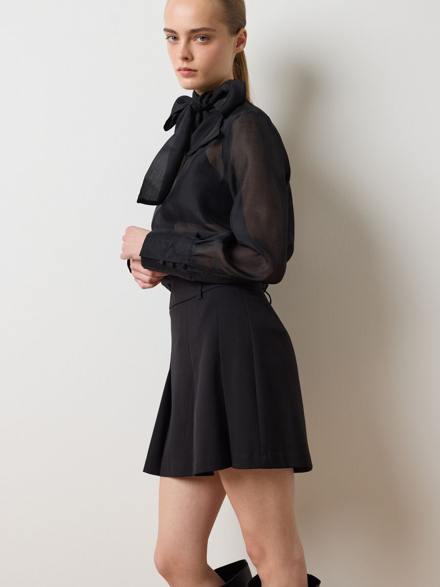 Black organza shirt with bow and regular fit_0