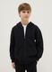 Black sweatshirt for boys in pure cotton with oversized fit, hood and zip_0