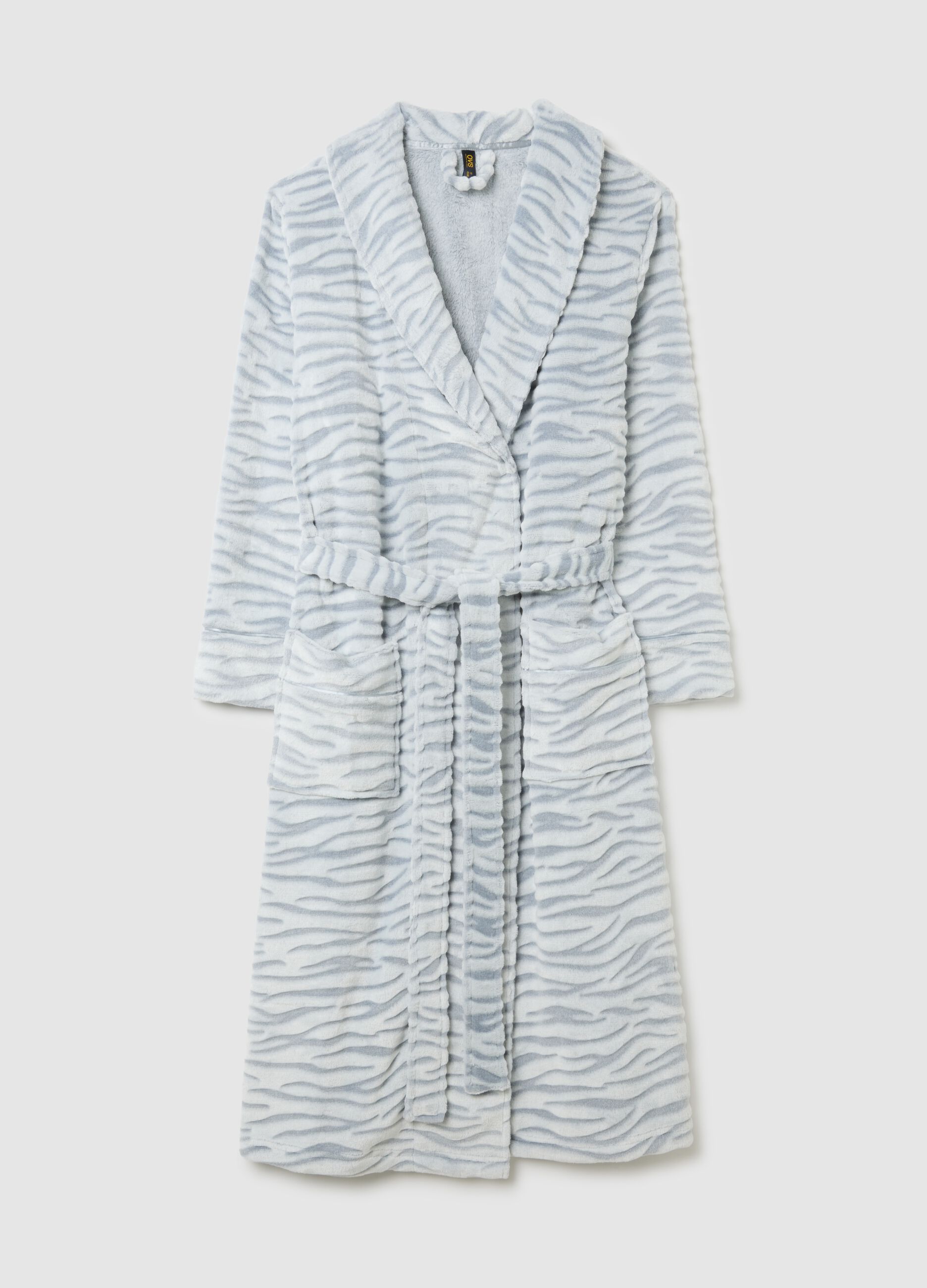 Multicolour dressing gown with belt and pockets