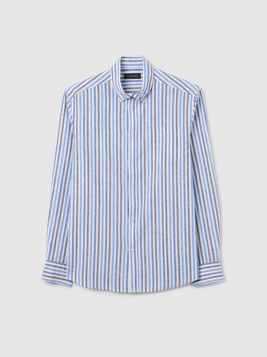 Casual blue striped shirt in cotton and linen_4