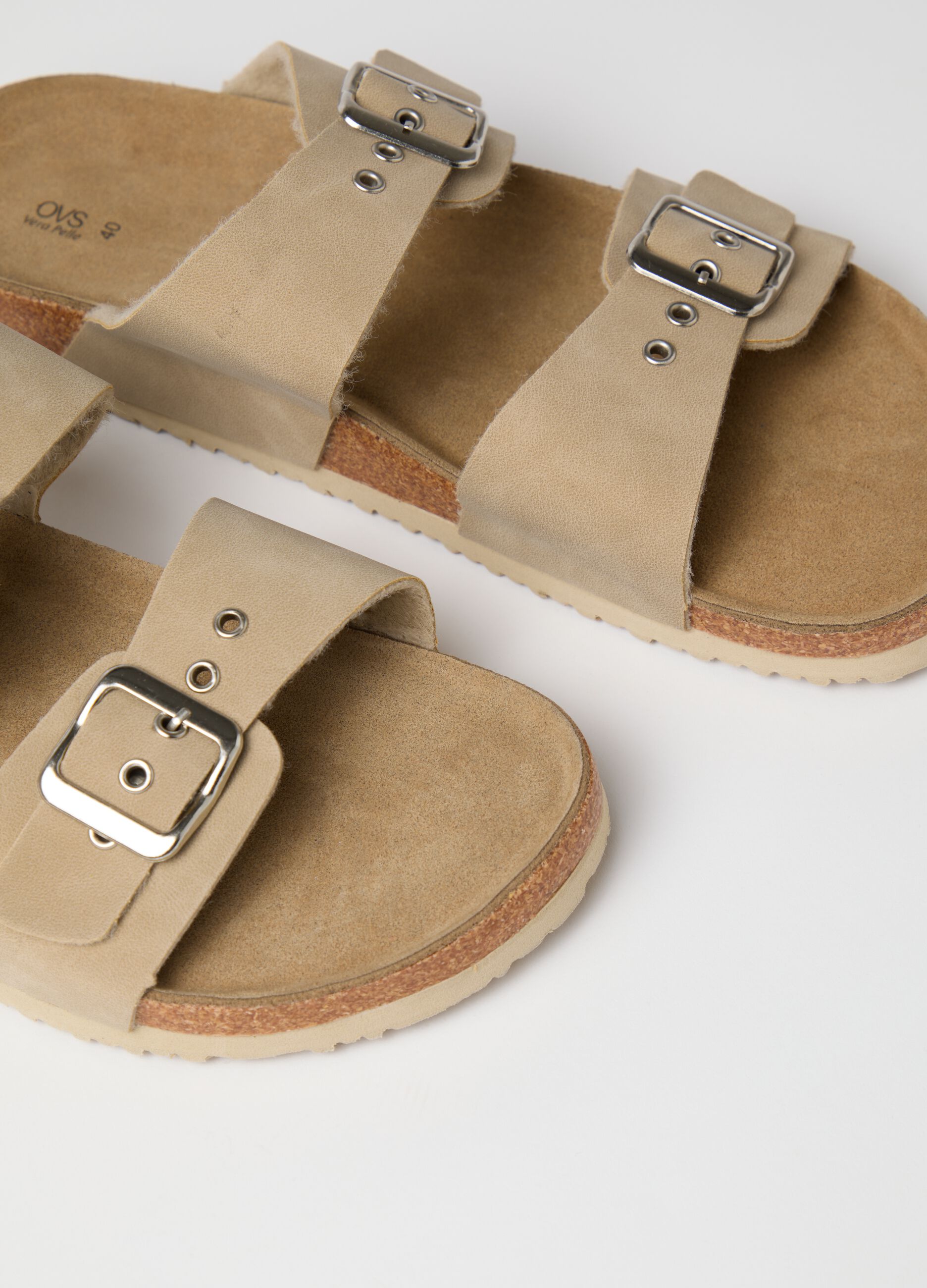 Women's sandals in beige genuine leather