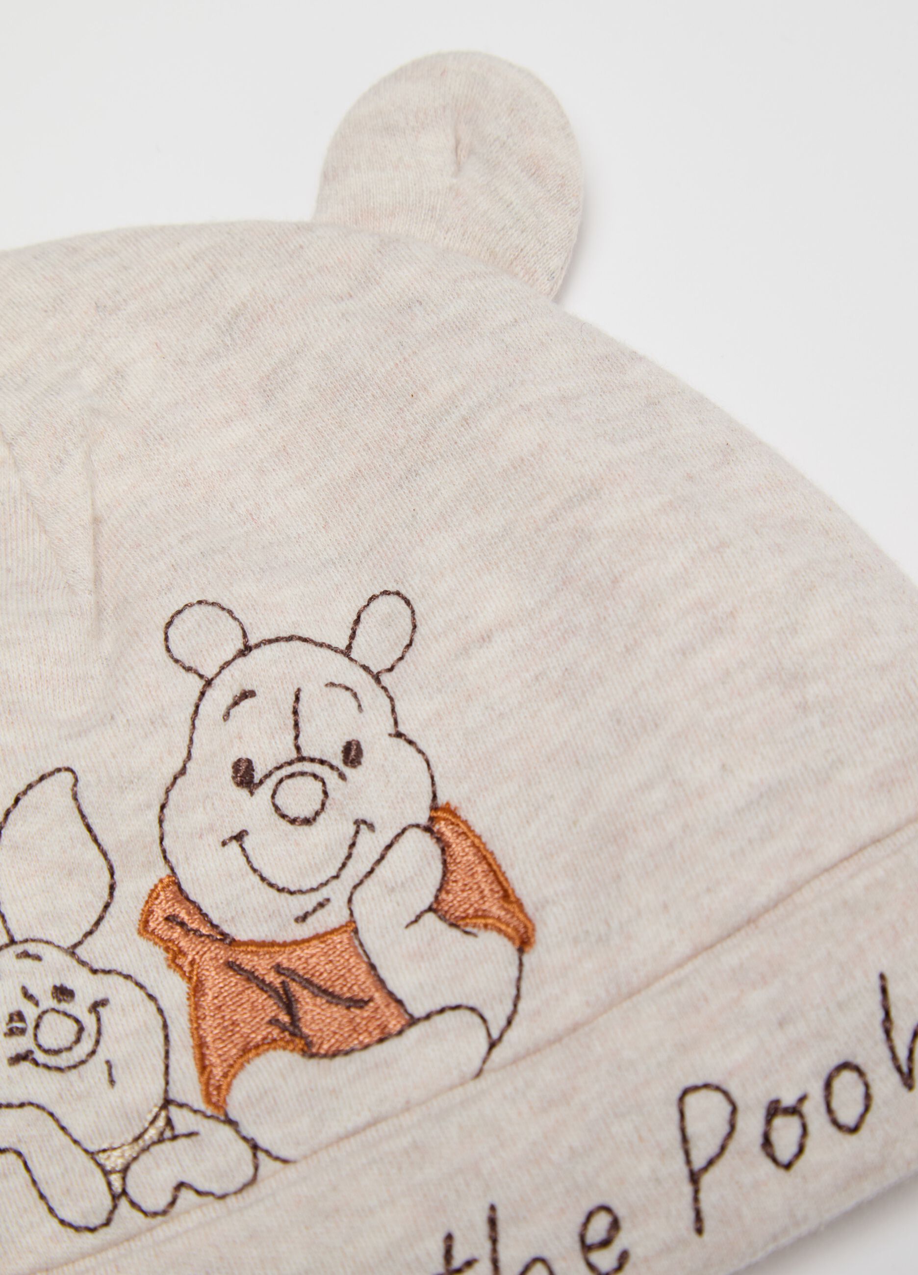 Hat and bootee set embroidered with Winnie the Pooh