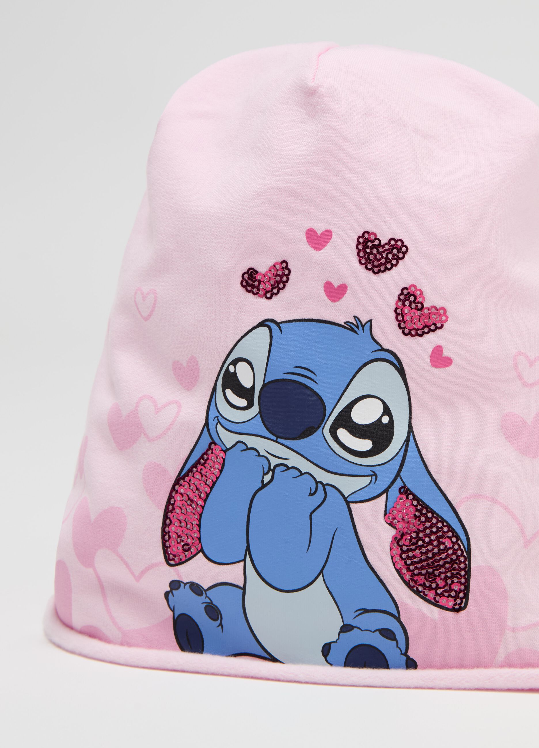 Berretto in jersey con strass e stampa Stitch