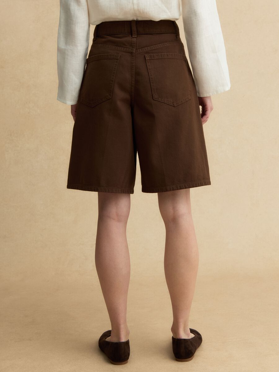 Brown denim pure cotton wide-leg shorts_2