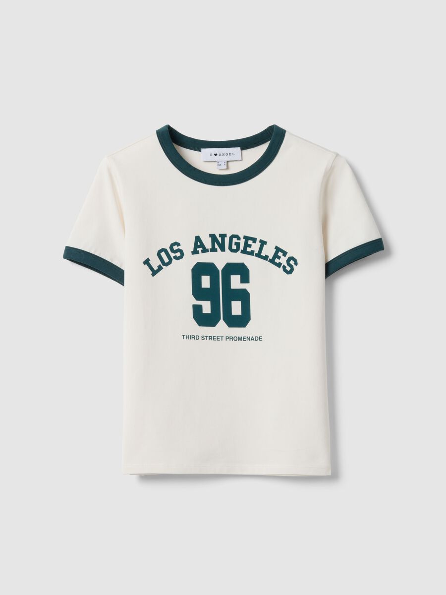 White regular fit stretch cotton T-shirt with green print_4