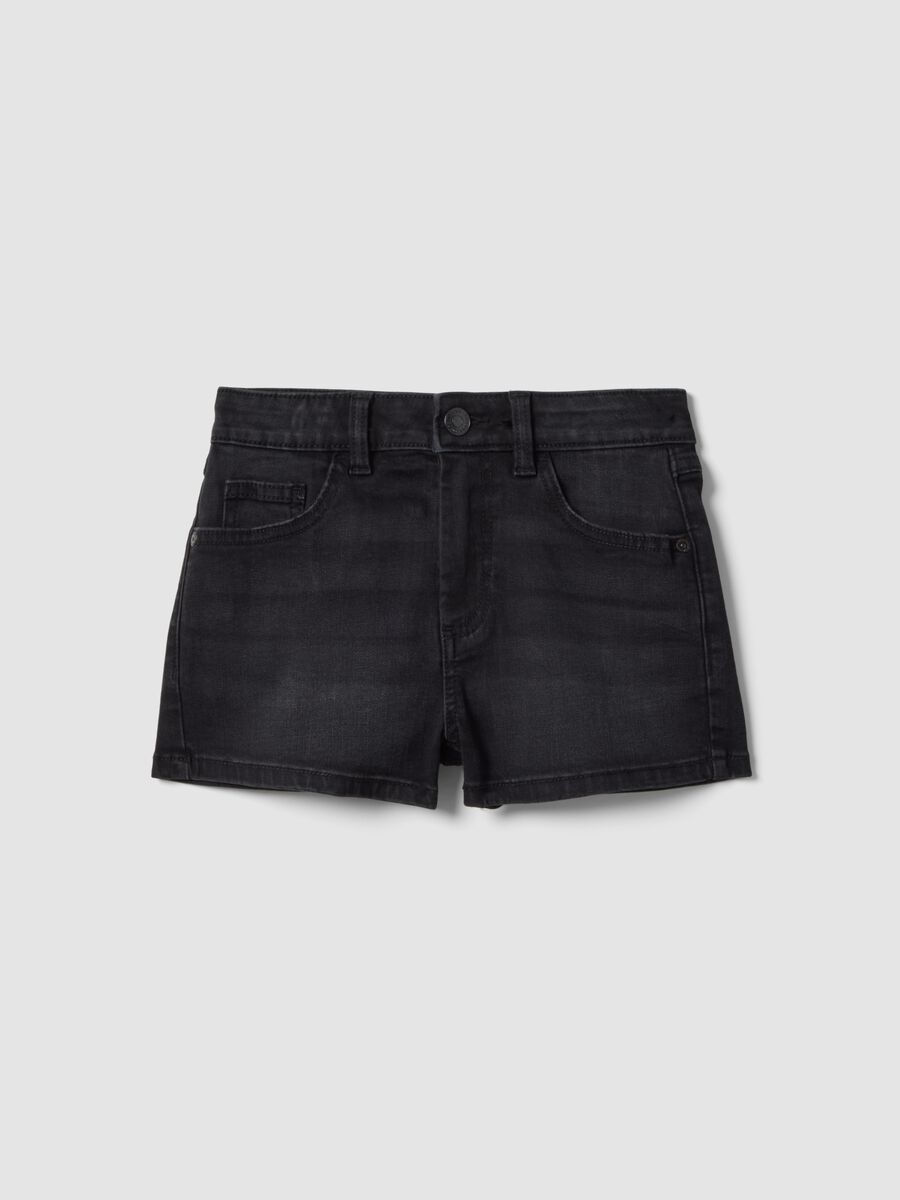 Girls&rsquo; black denim shorts in stretch cotton blend, slim fit_0
