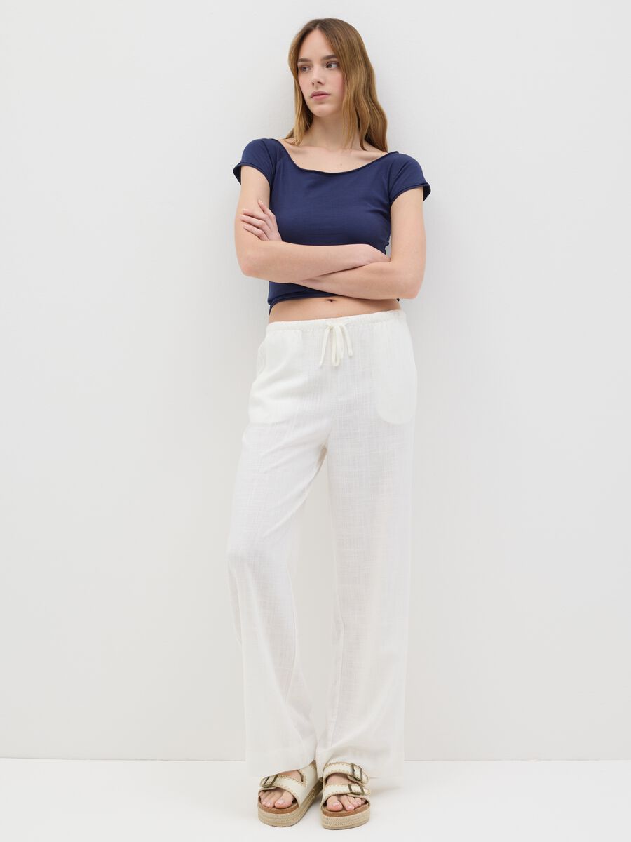 Fitted blue short-sleeve cotton T-shirt_1