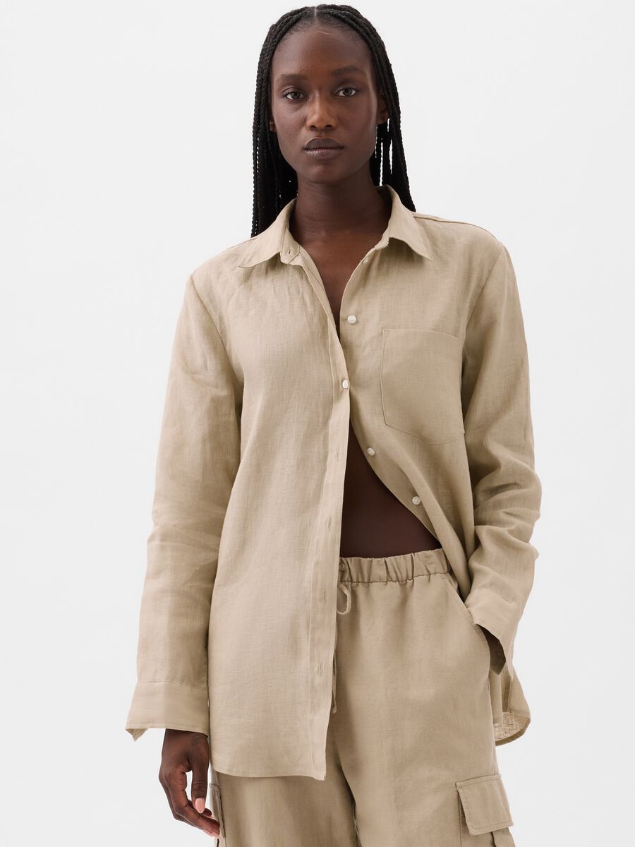Boyfriend-fit shirt in linen with pocket_0