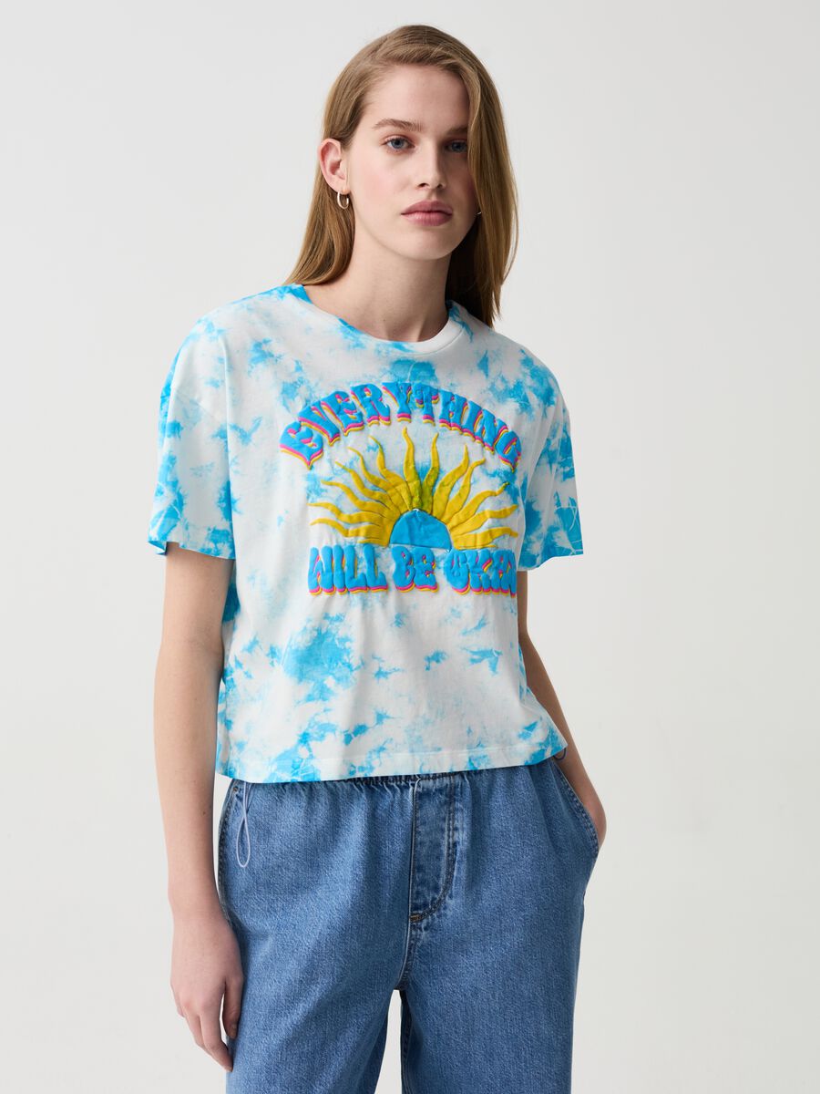 Tie-dye T-shirt with sun and lettering print_0