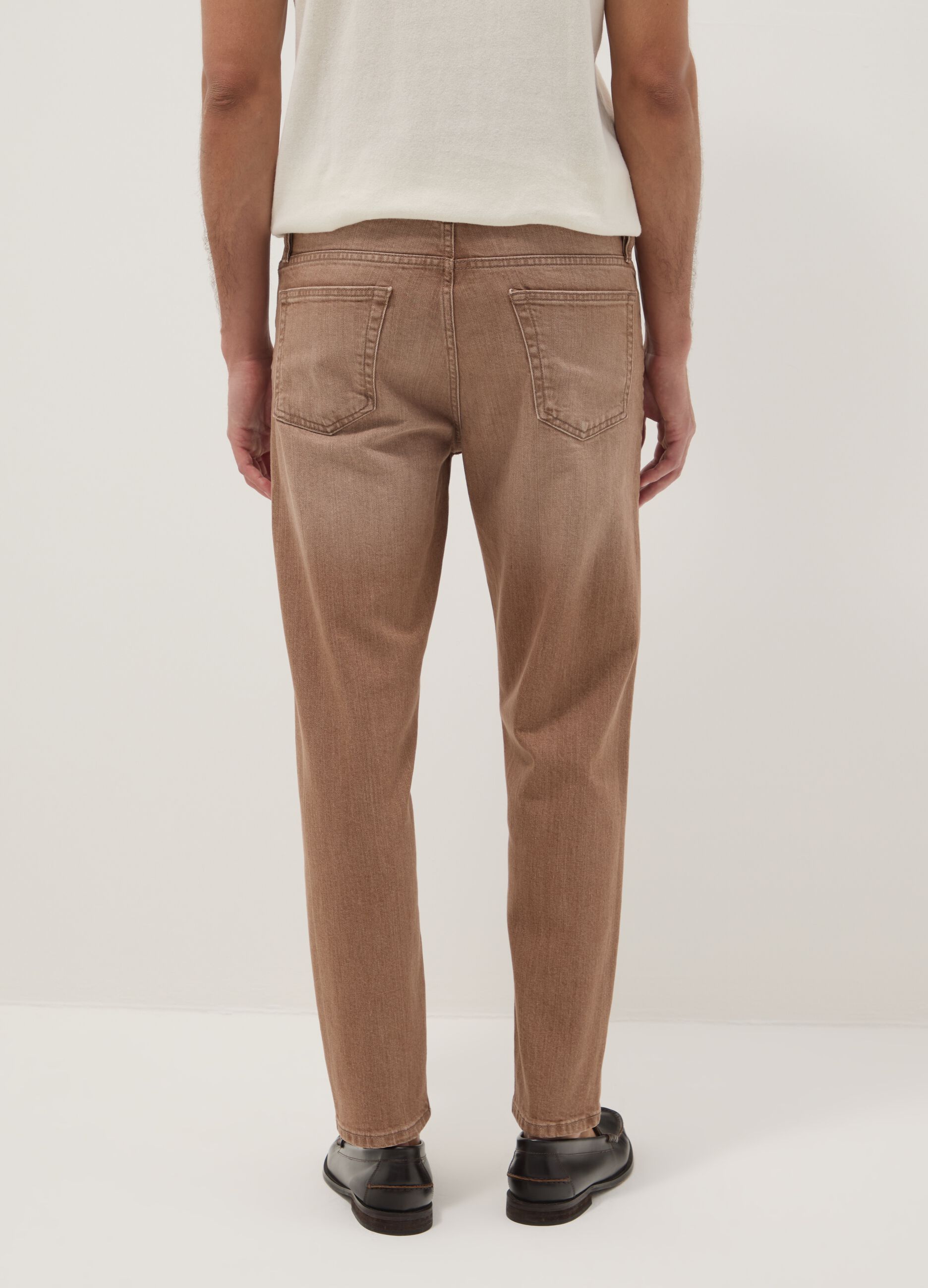 Brown denim jeans in stretch cotton, relaxed fit