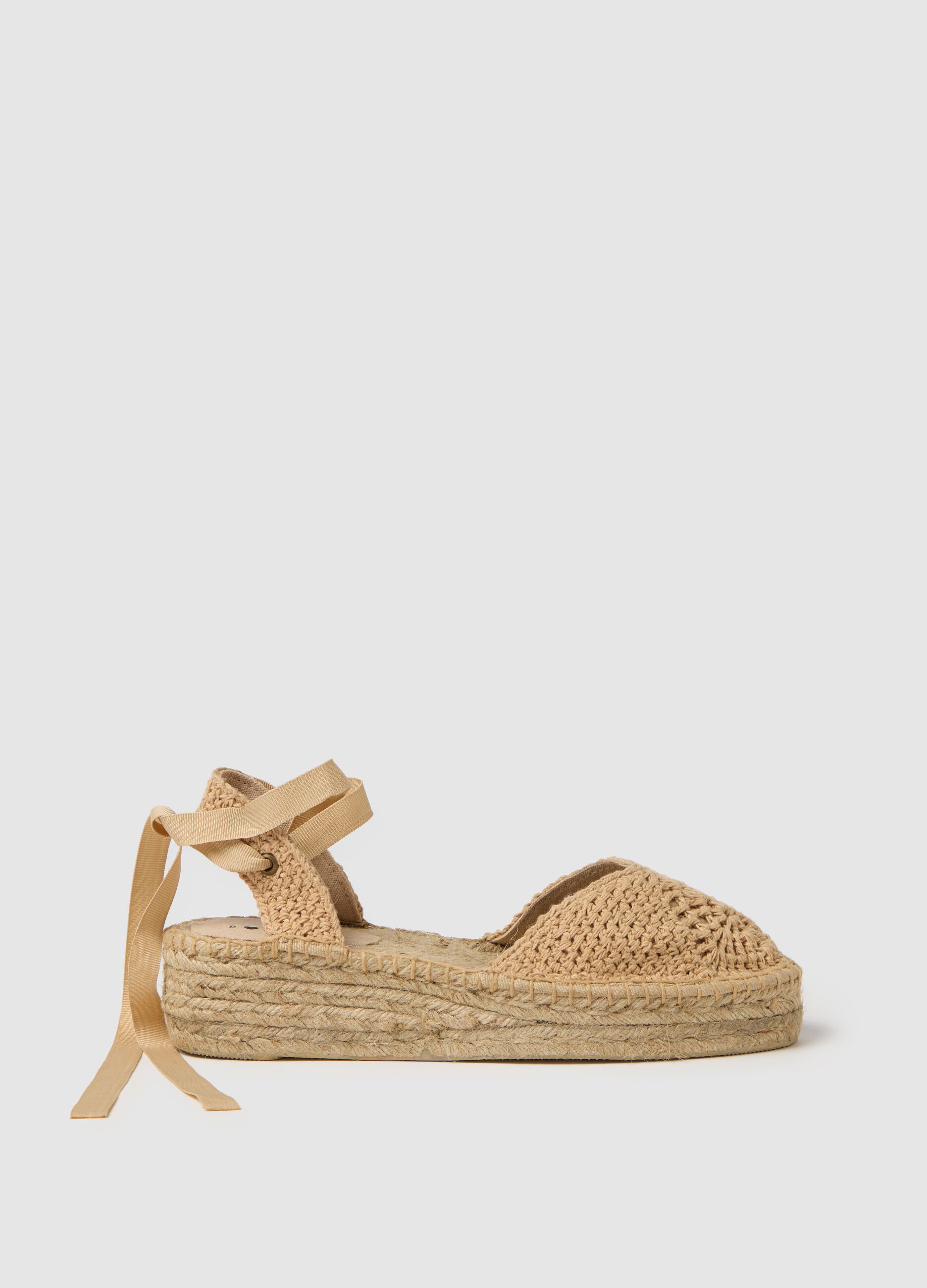 Sandali da donna beige con zeppa in corda