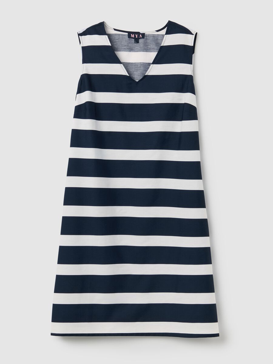 Sleeveless blue and white striped cotton dress_4