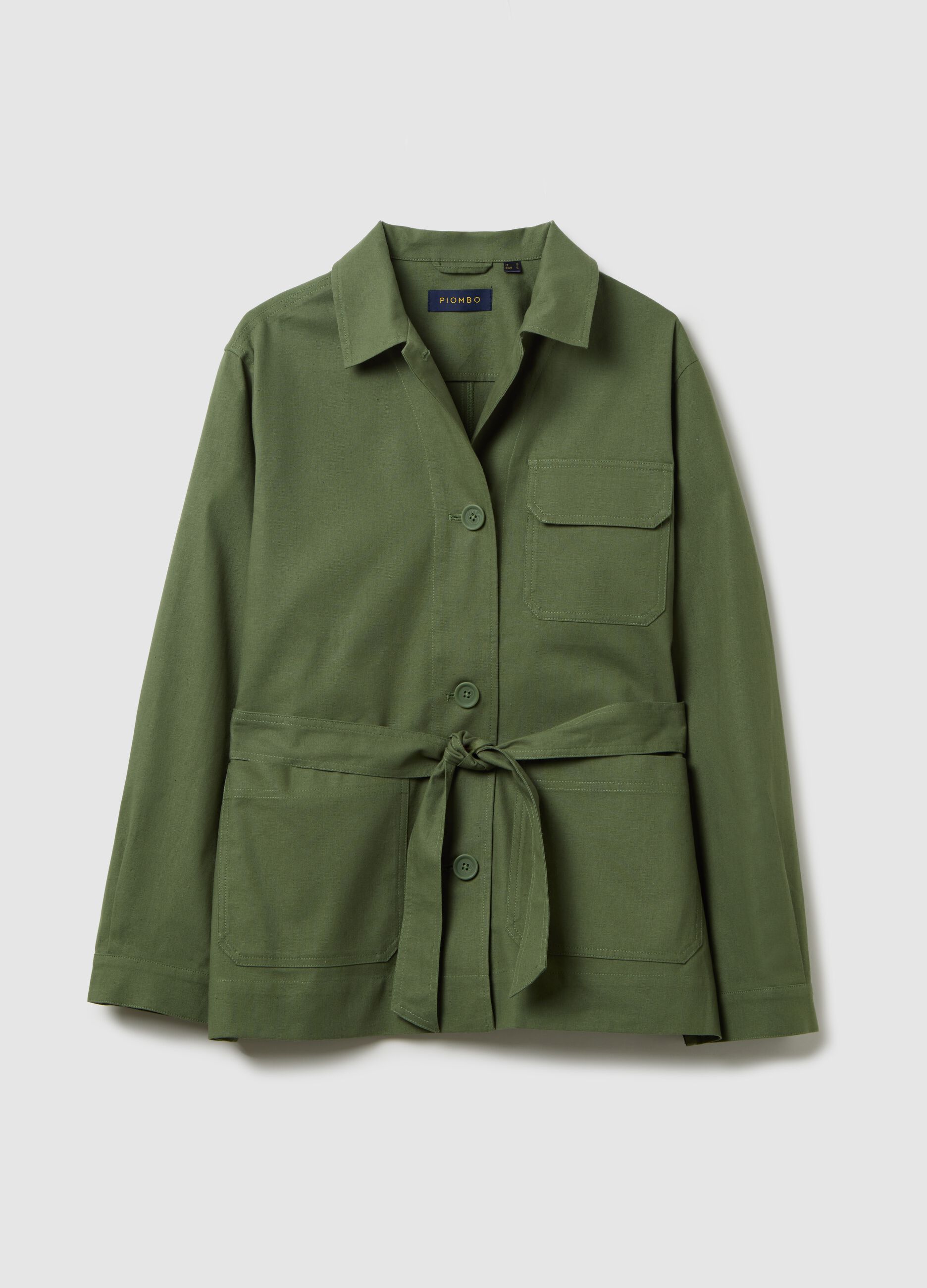 Piombo Cotton and Linen Green Regular Fit Jacket