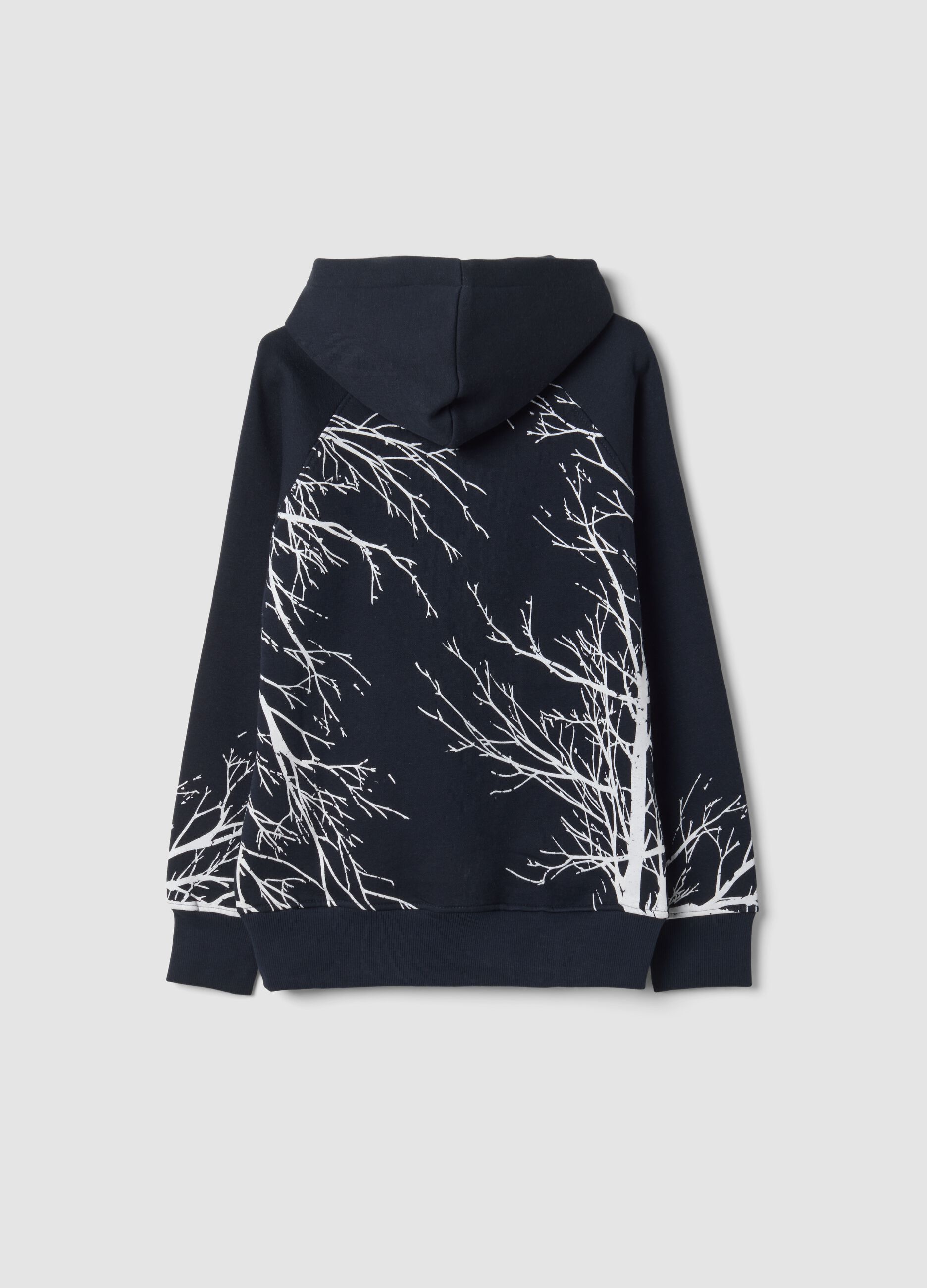 Felpa nera in misto cotone con cappuccio e stampa regular fit