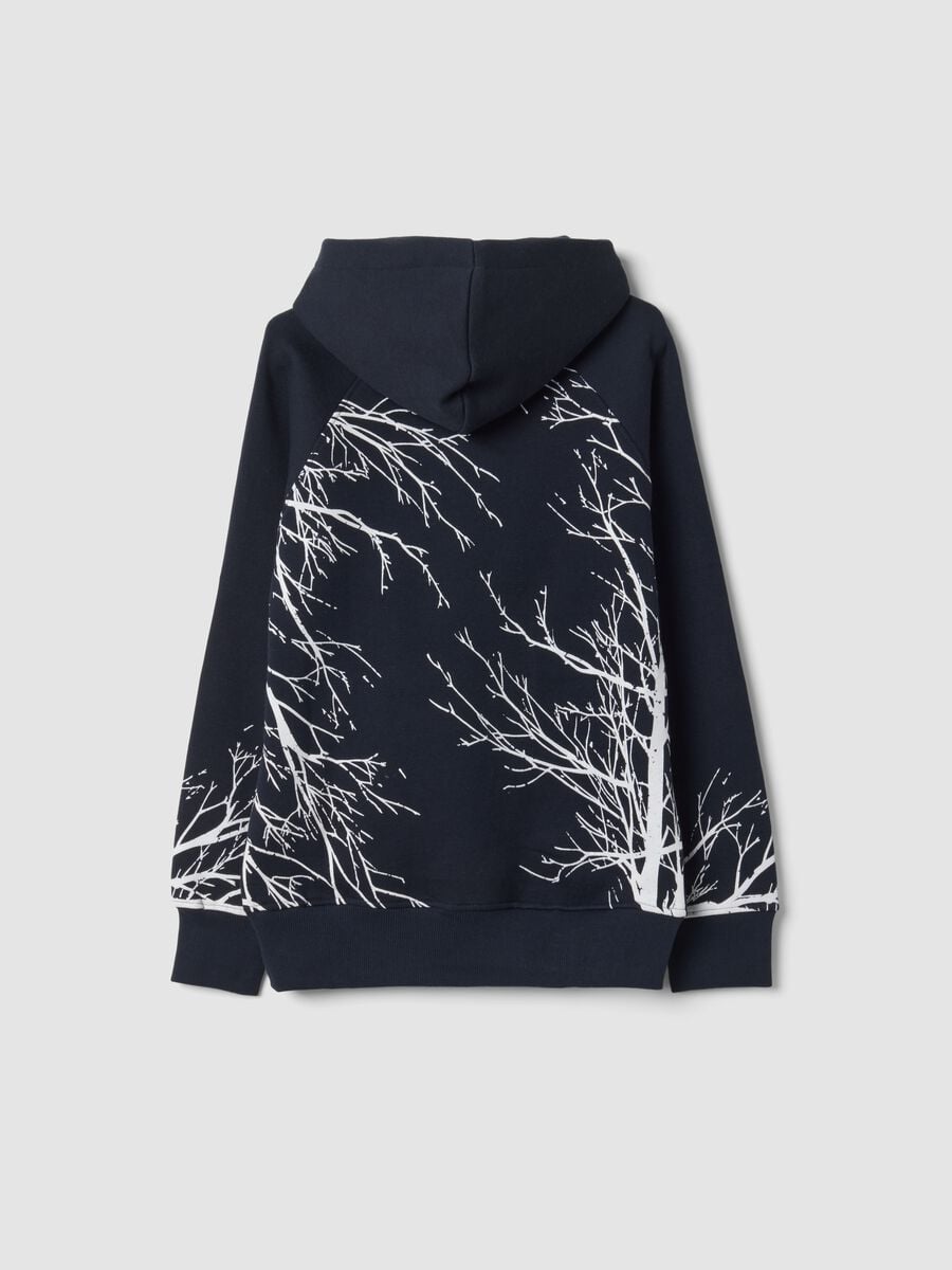 Felpa nera in misto cotone con cappuccio e stampa regular fit_1