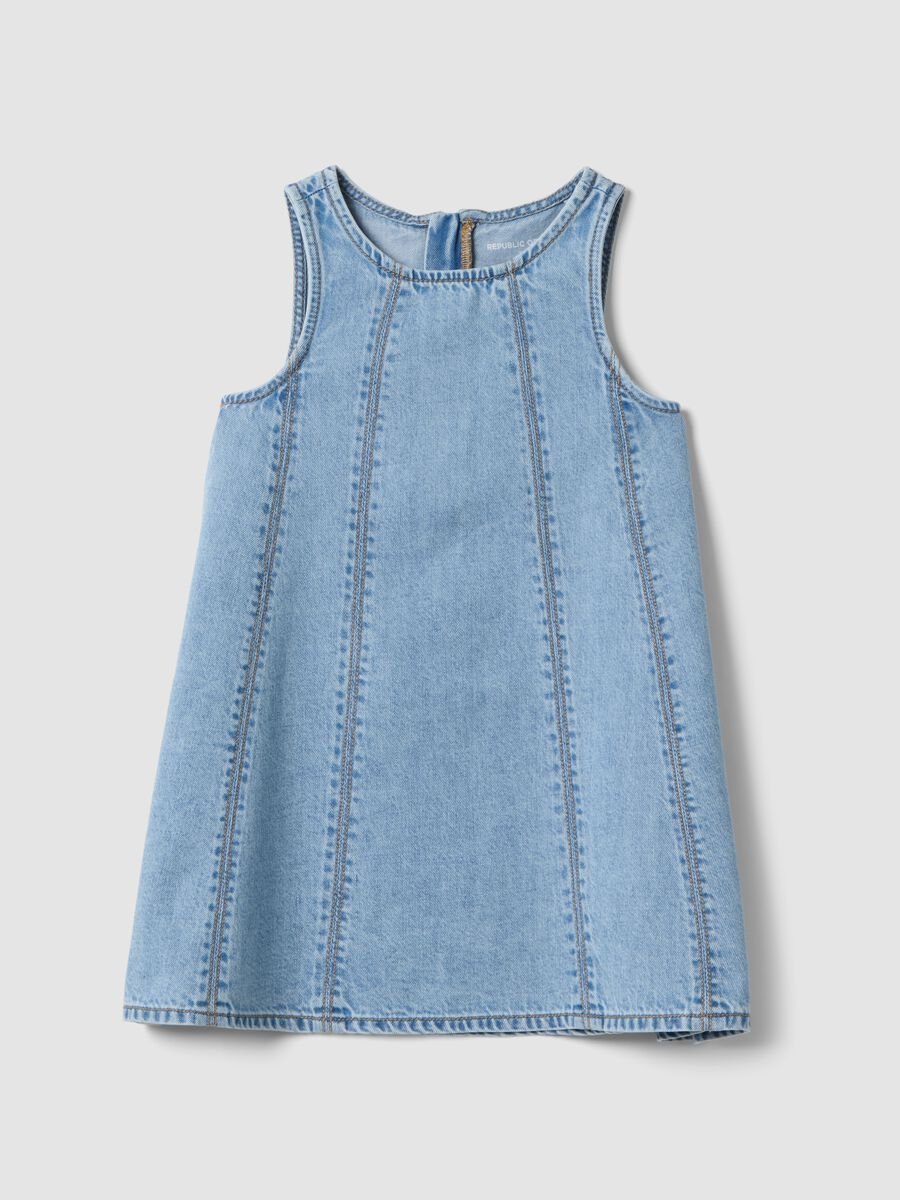 Abito smanicato denim azzurro in misto cotone da bambina oversize fit_0