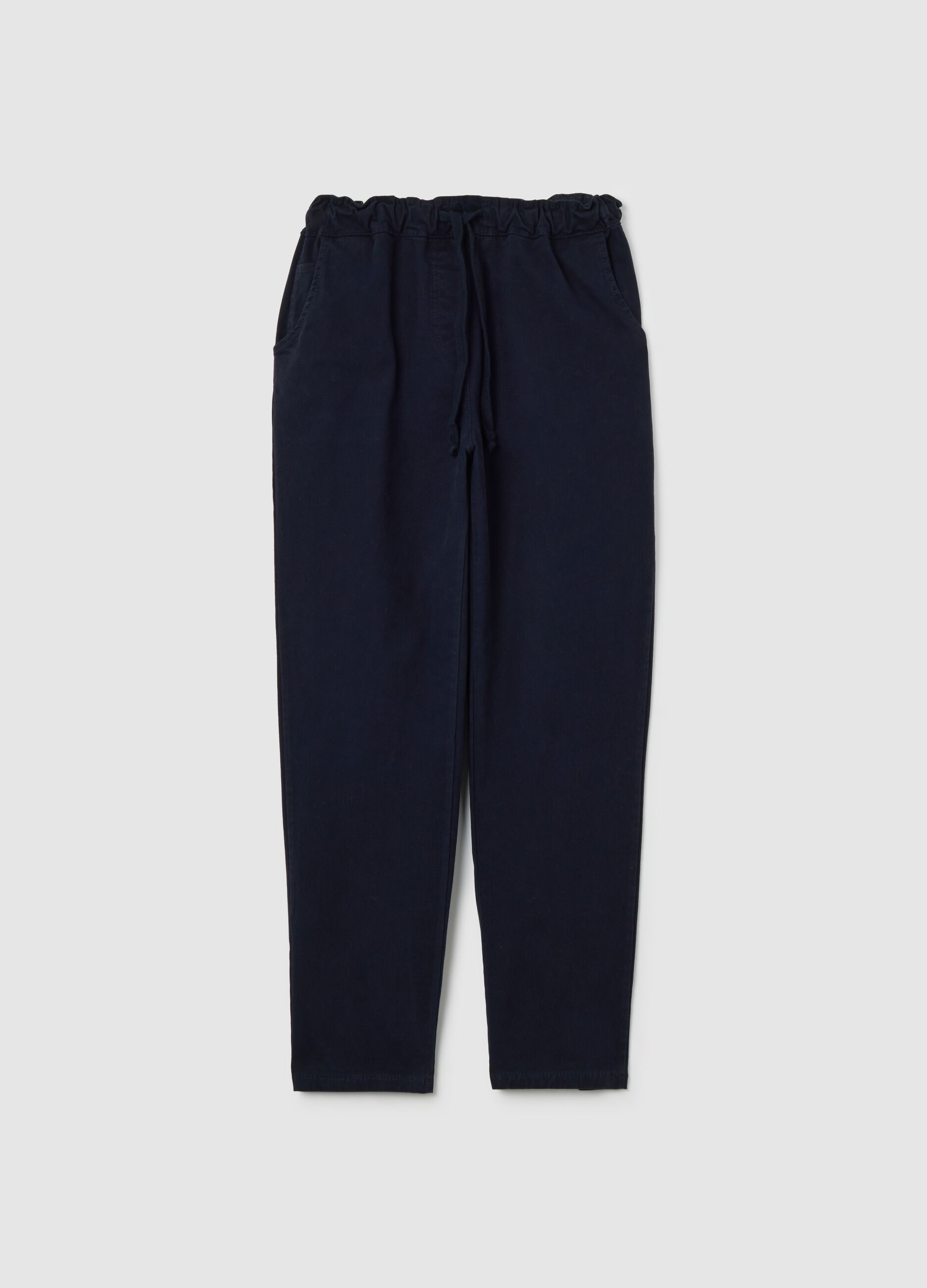 Blue Trousers with Elastic Waist and Drawstring