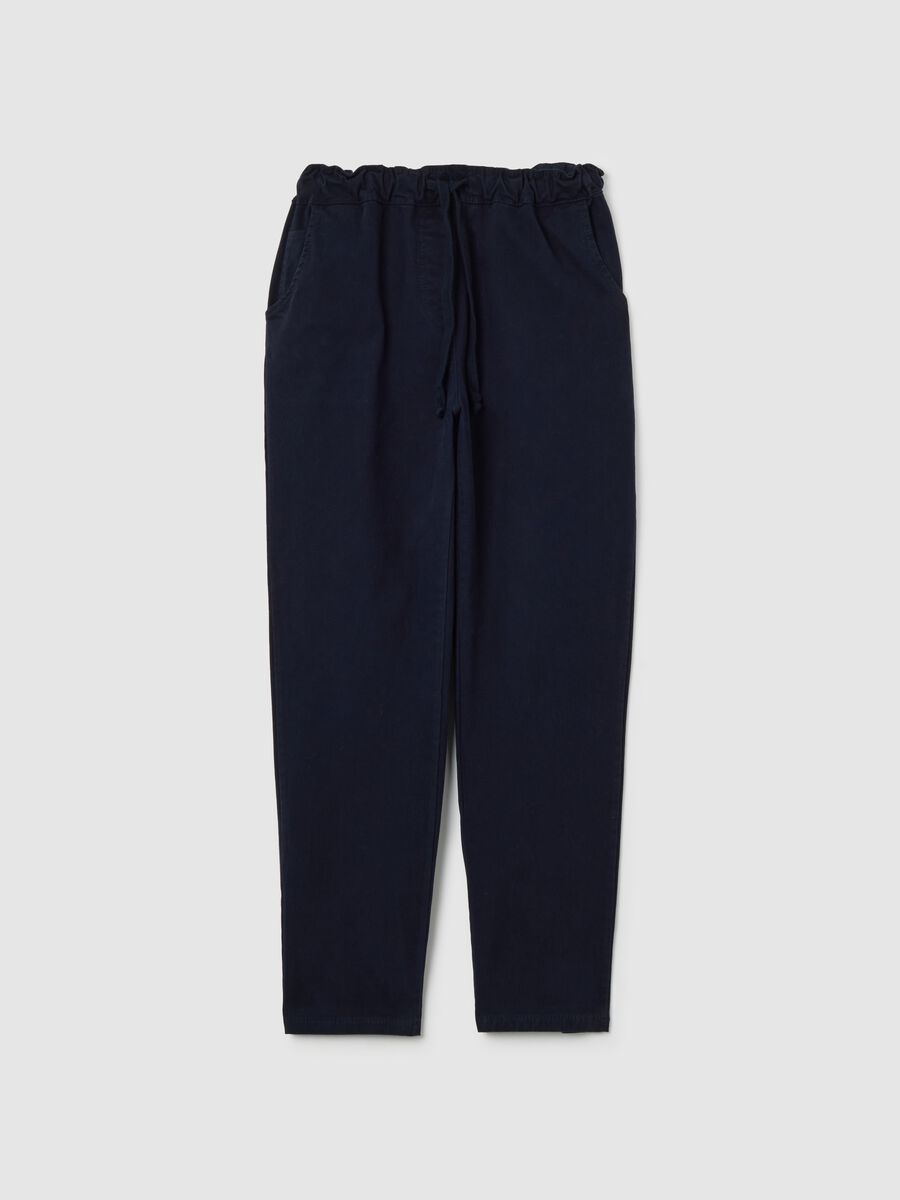 Pantaloni blu con vita elasticizzata e coulisse_0