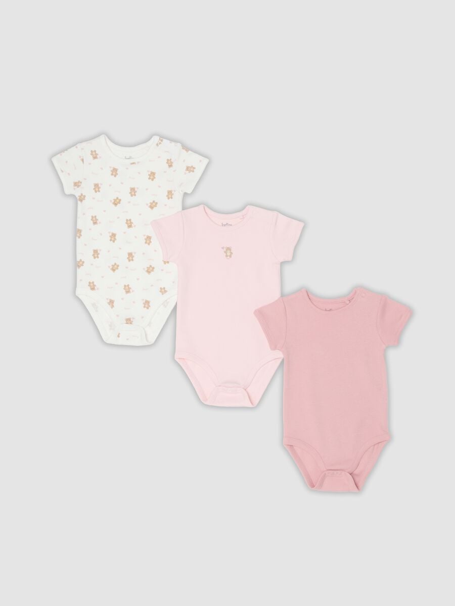 Tripack di body rosa in puro cotone organico per neonata_0