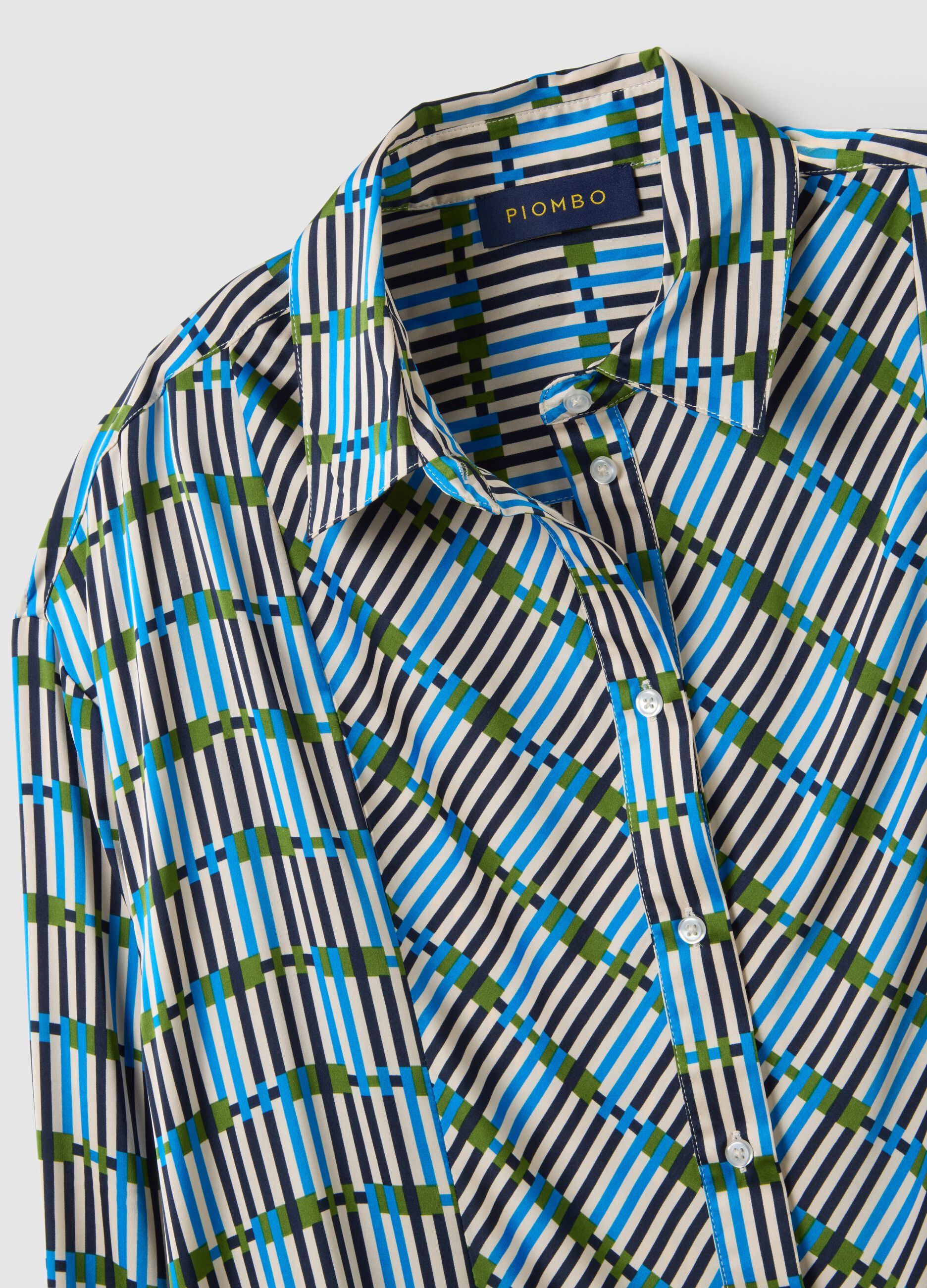 White and blue stretch fabric shirt in regular fit