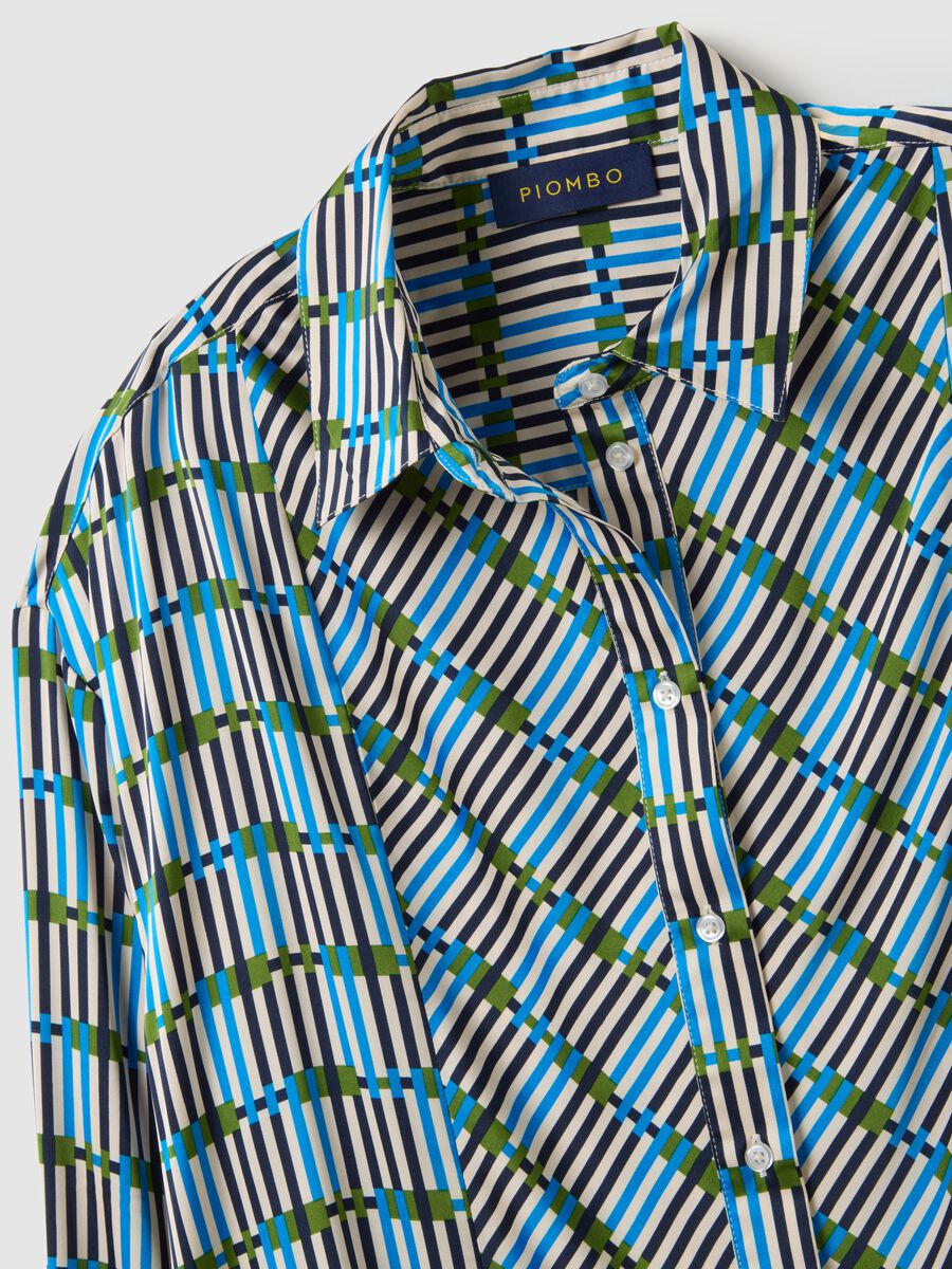 White and blue stretch fabric shirt in regular fit_5