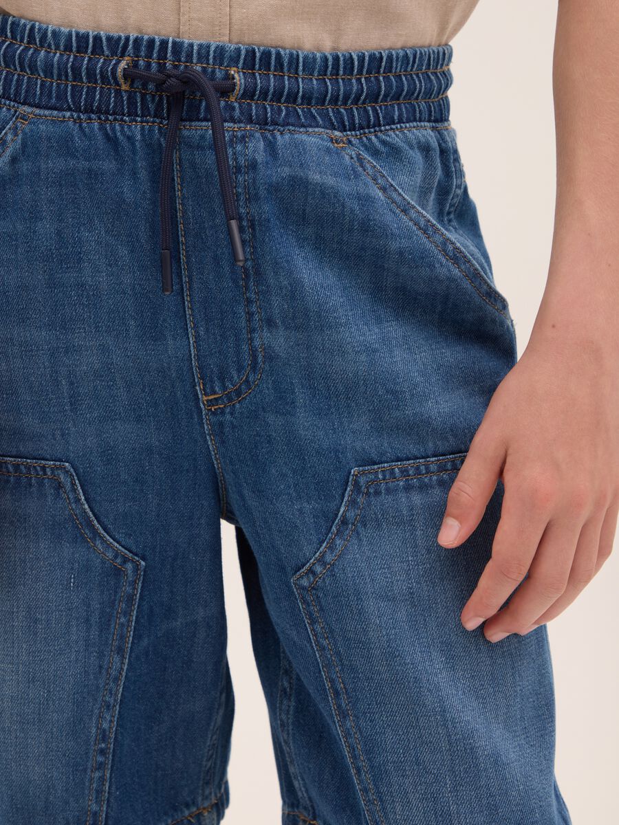 Shorts in denim blu con coulisse_3