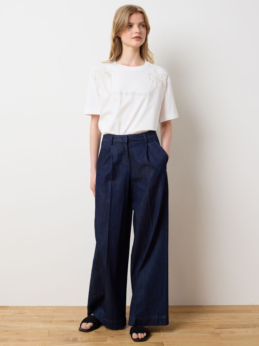 White T-shirt with palm embroidery Les Copains_2