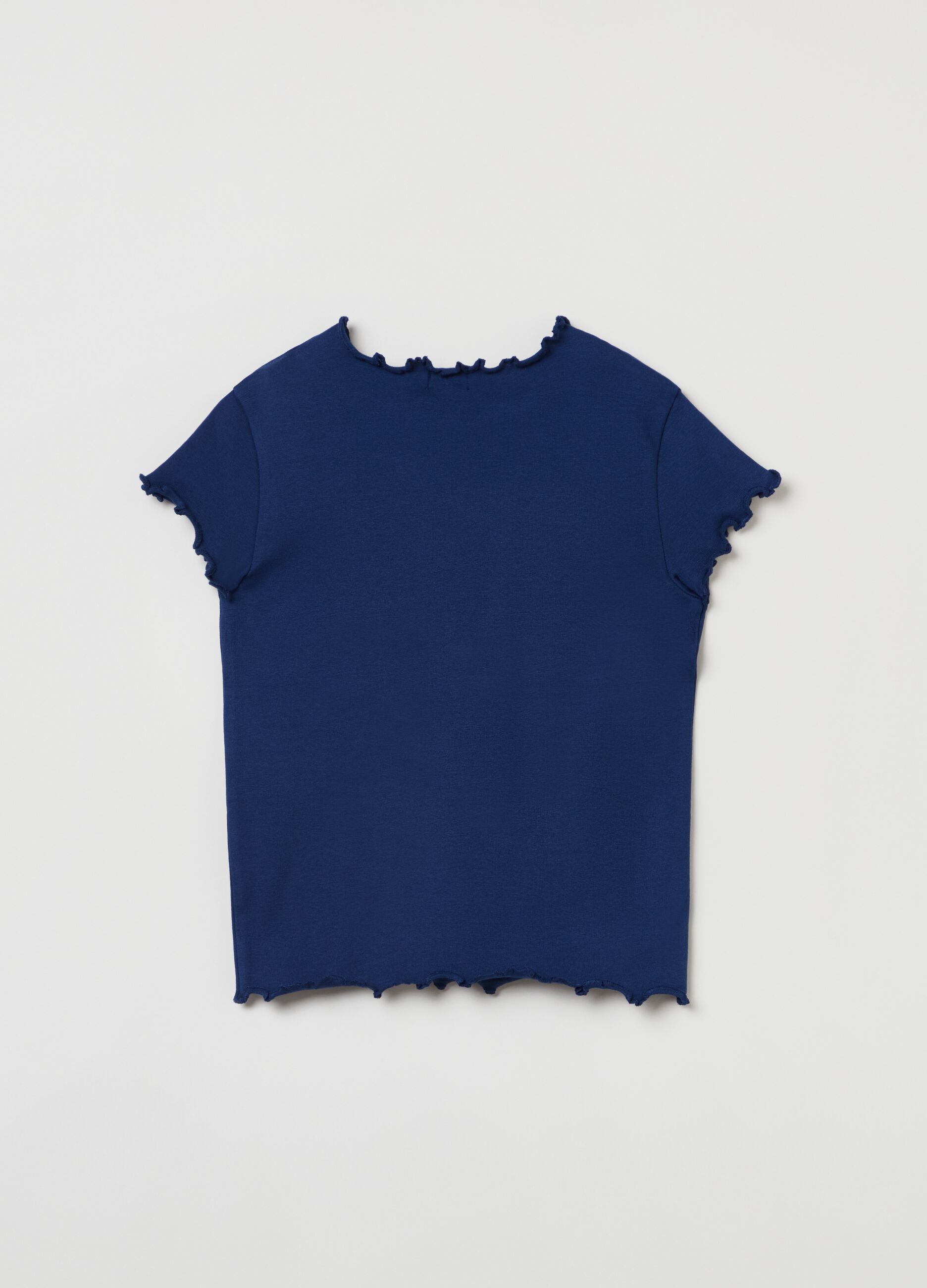 Stretch cotton T-shirt with wavy trims
