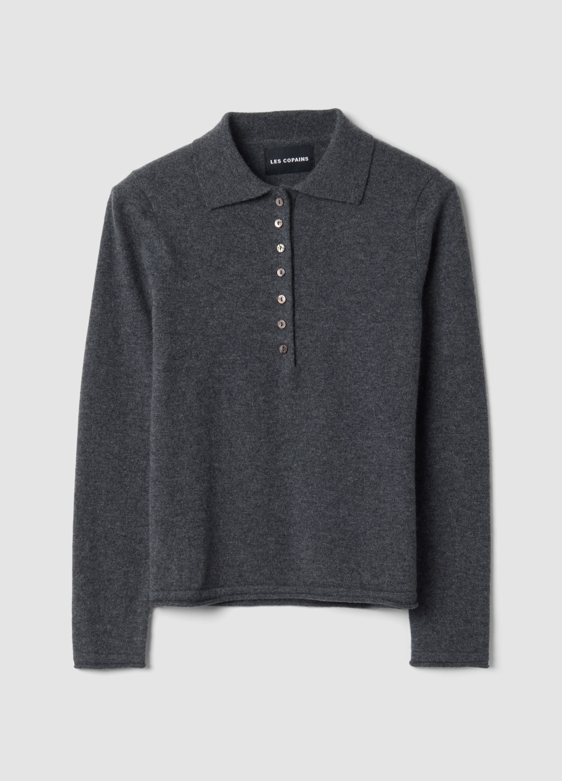 Grey marl pure cashmere polo-collar jumper, regular fit