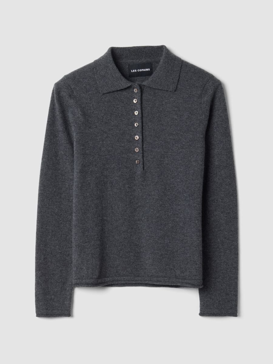 Grey marl pure cashmere polo-collar jumper, regular fit_0