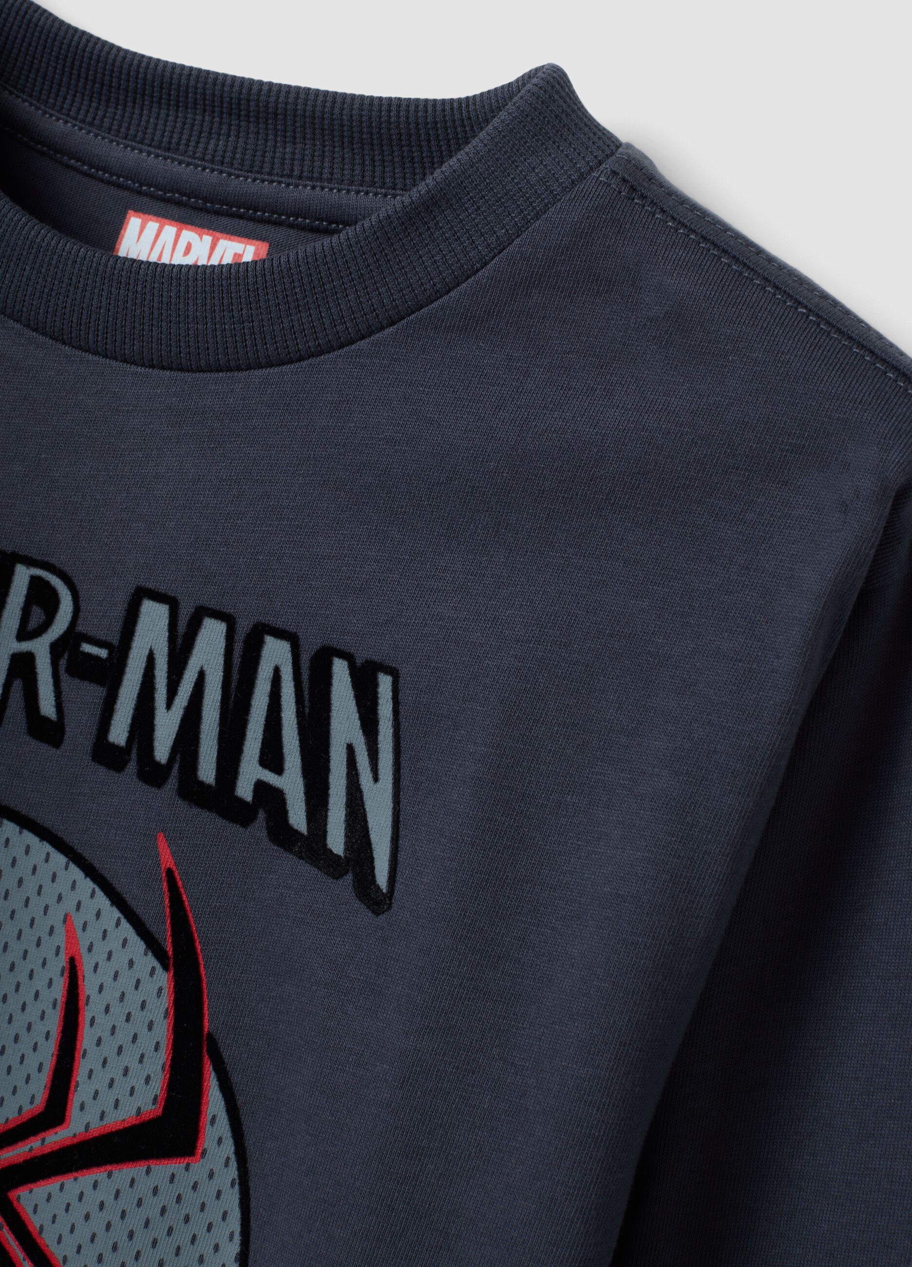 Grey long-sleeve pure cotton Spider-Man print T-shirt for boys