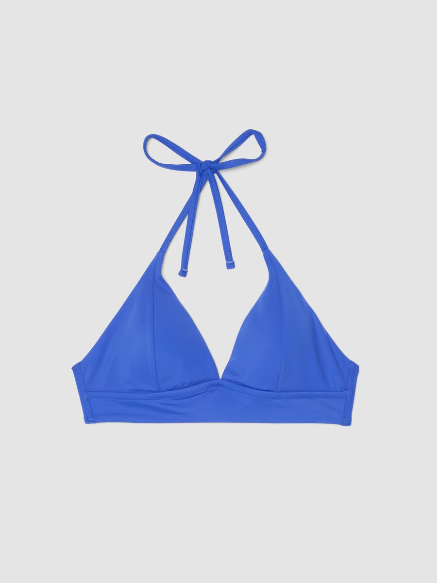 Top bikini in tessuto elasticizzato blu con lacci regolabili_4