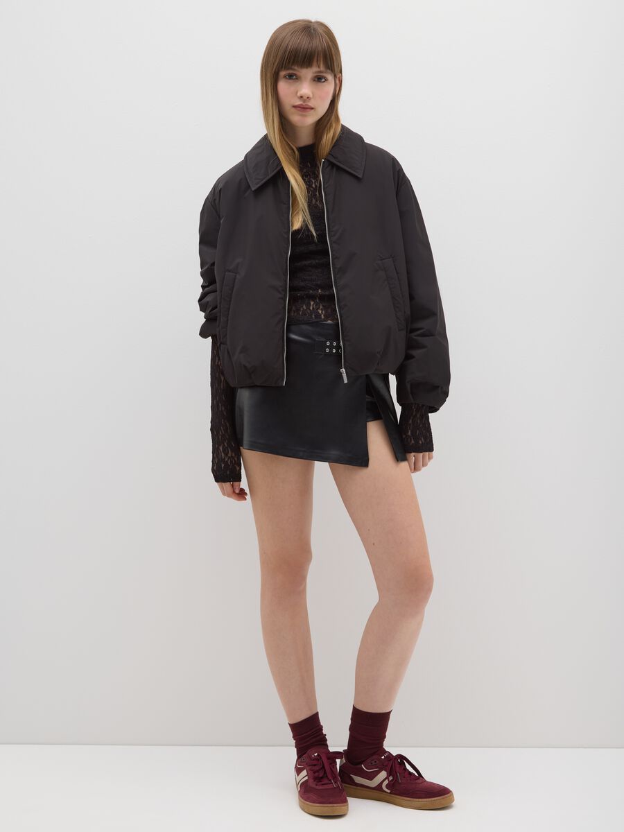 Black regular fit mini skirt with zip_1