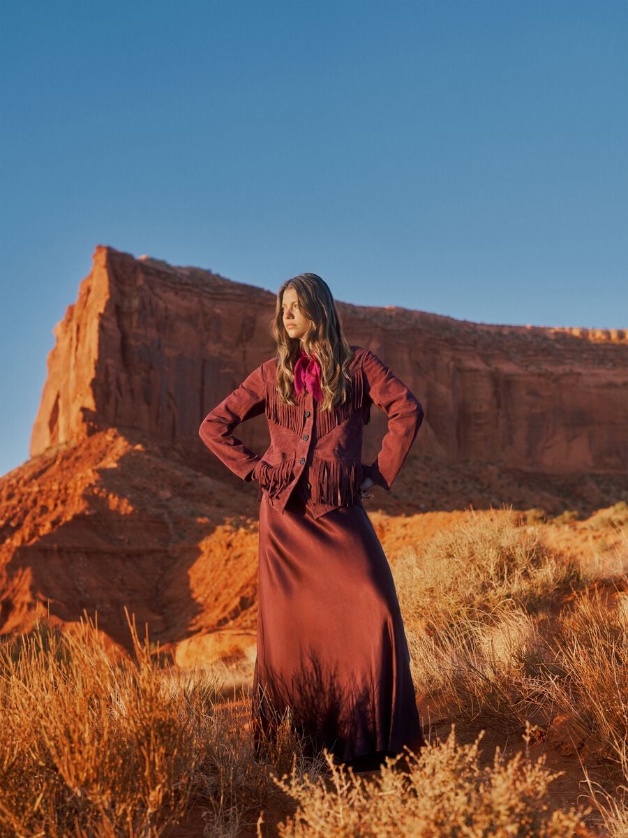 Long red skirt in pure viscose_1