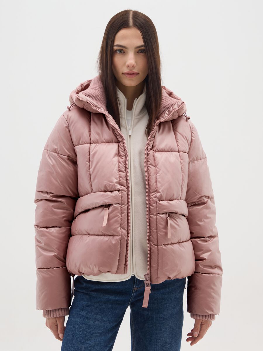 Piumino The Iconic Puffer rosa con cappuccio_0