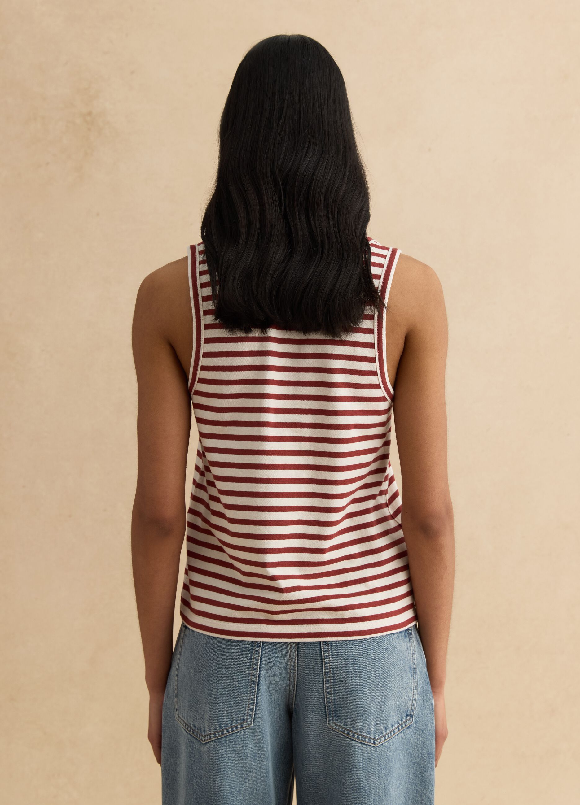Multicolour striped regular fit cotton and linen tank top