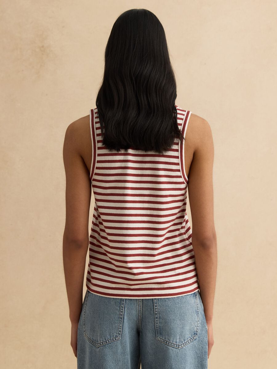 Multicolour striped regular fit cotton and linen tank top_3