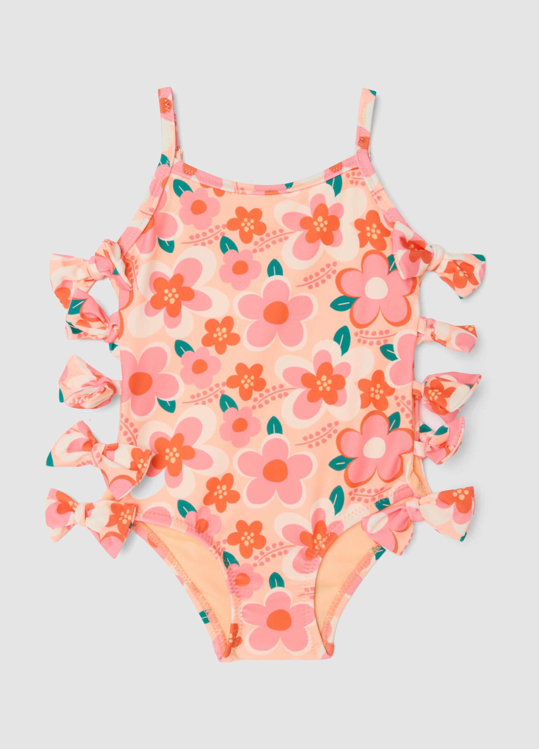 Baby girls&rsquo; multicolour floral one-piece swimsuit in stretch fabric