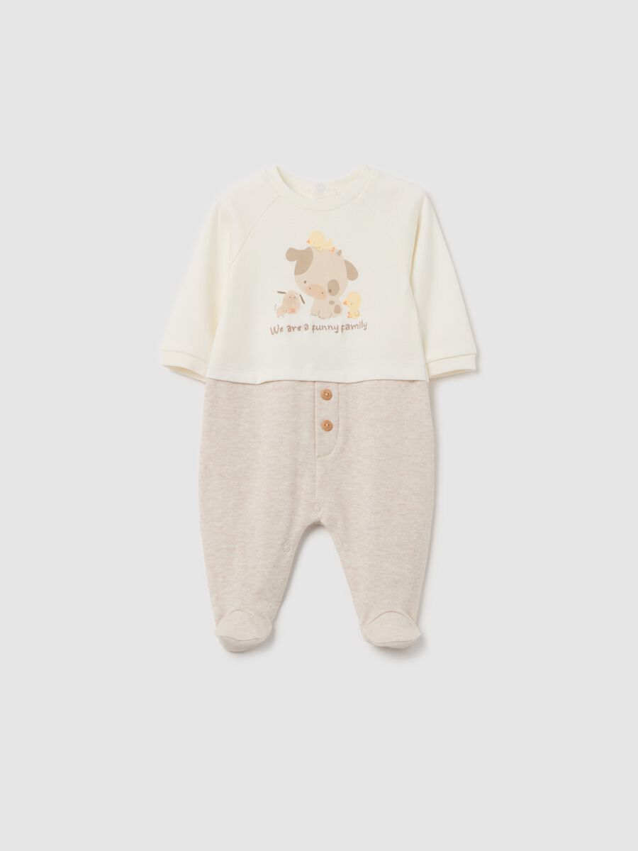 Cotton onesie with feet and farm animals print_0