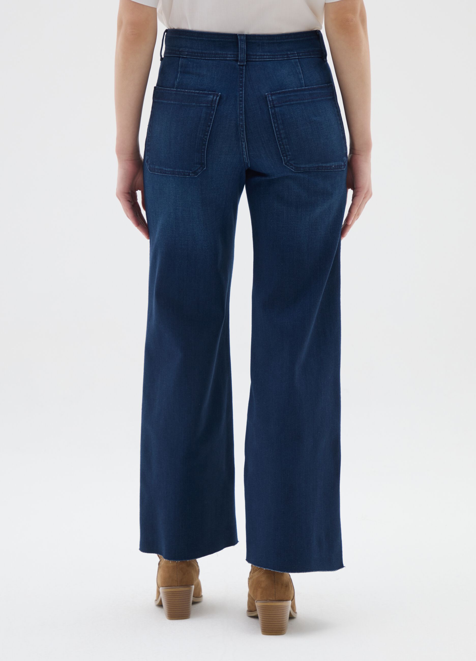 Blue Wide Leg Stretch Cotton Blend Jeans