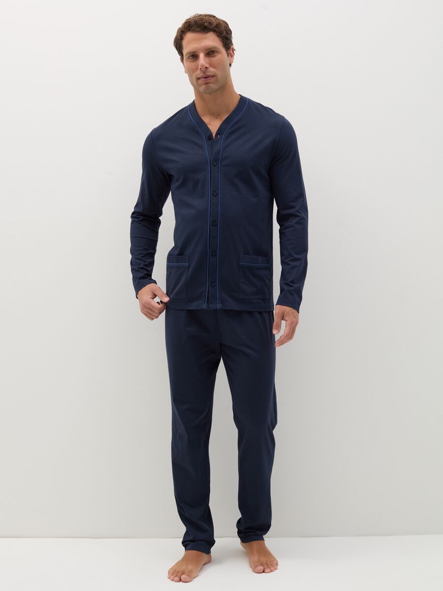 Cotton pyjamas with contrasting piping_0