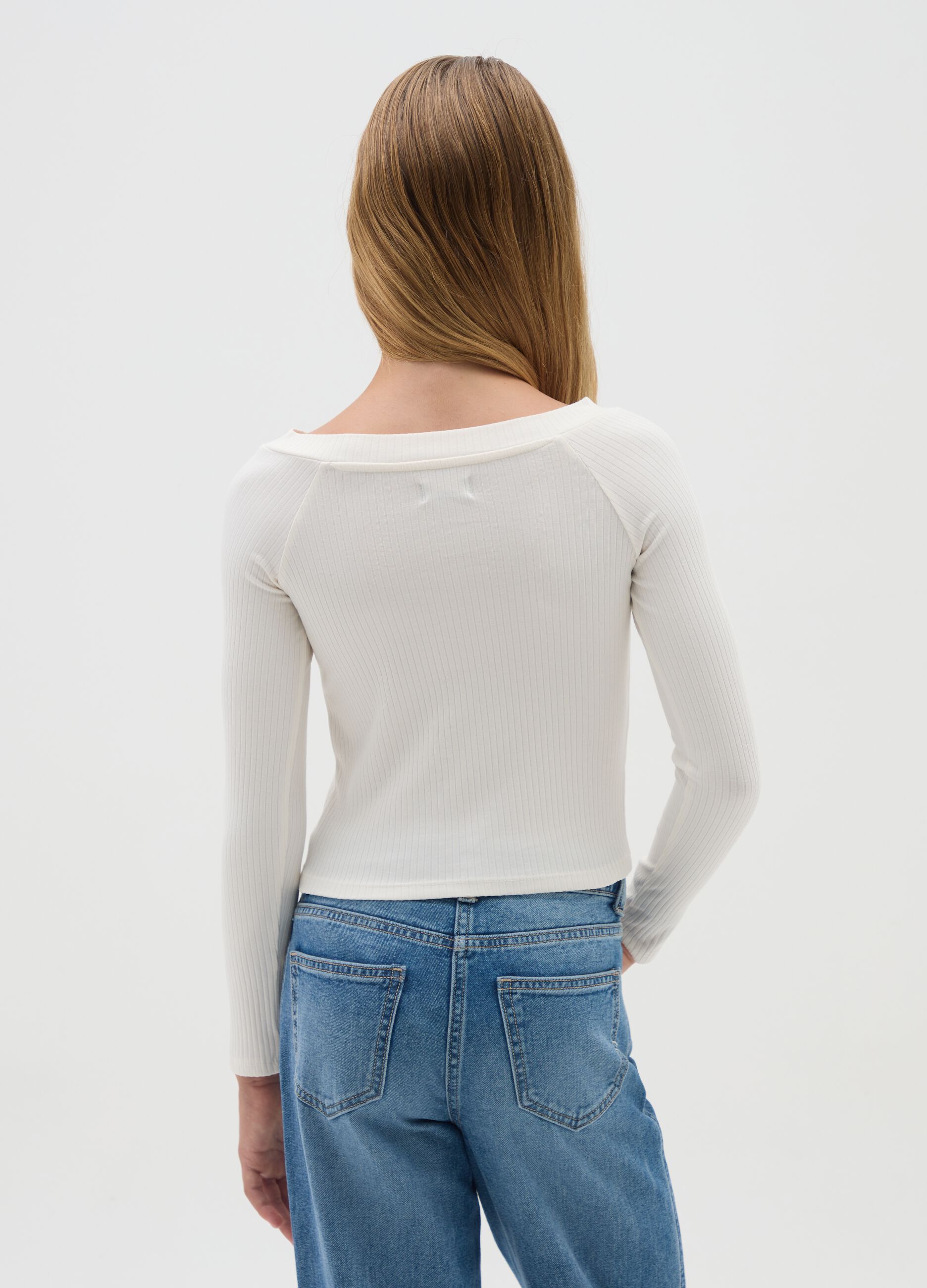 Maglia da ragazze in cotone bianco regular fit