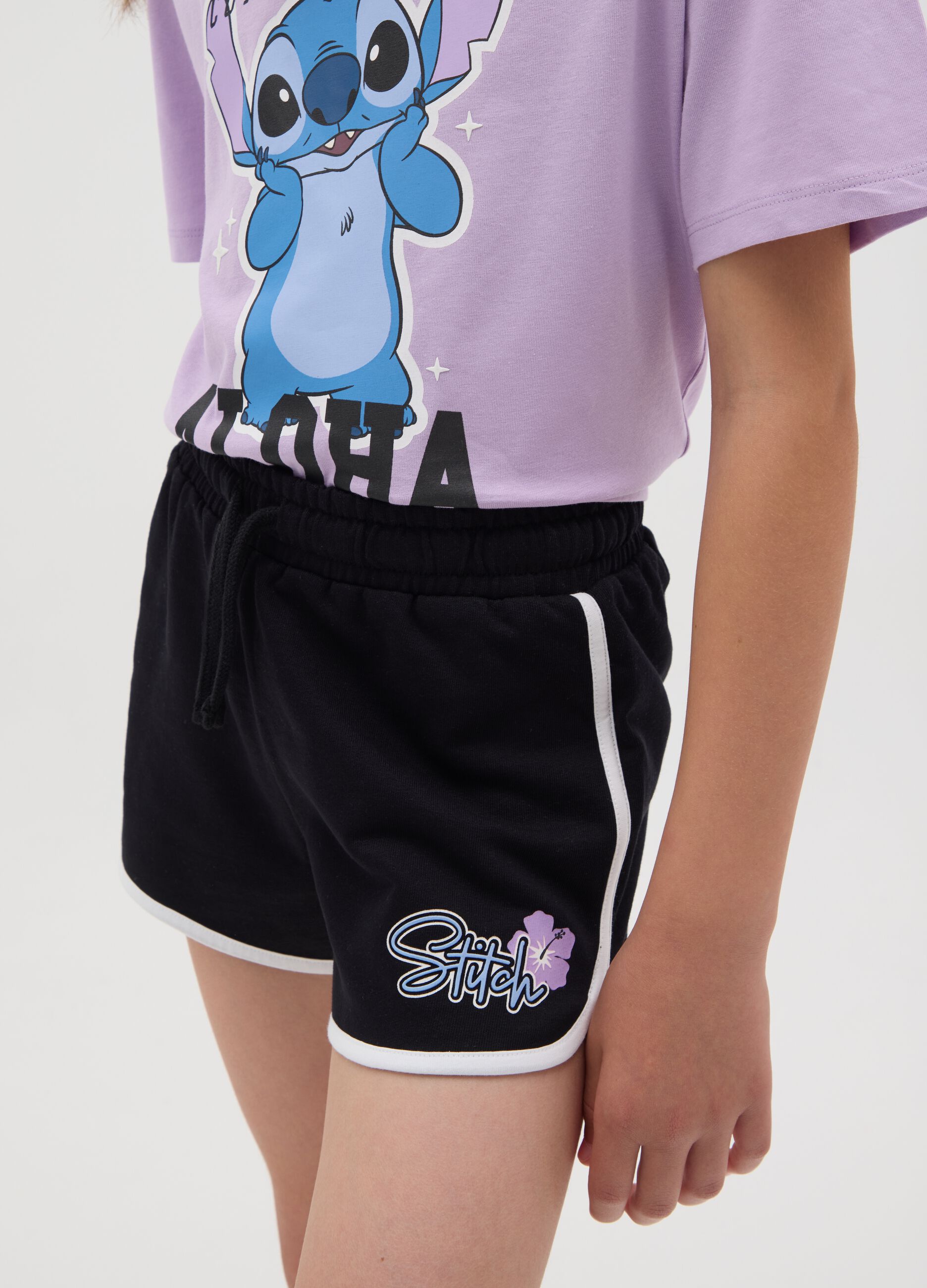 Completo jogging da ragazza in puro cotone viola regular fit con stampa Stitch