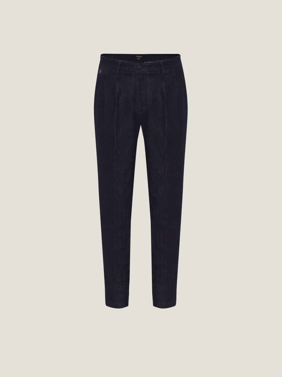 Pantaloni chino in denim con pinces_3