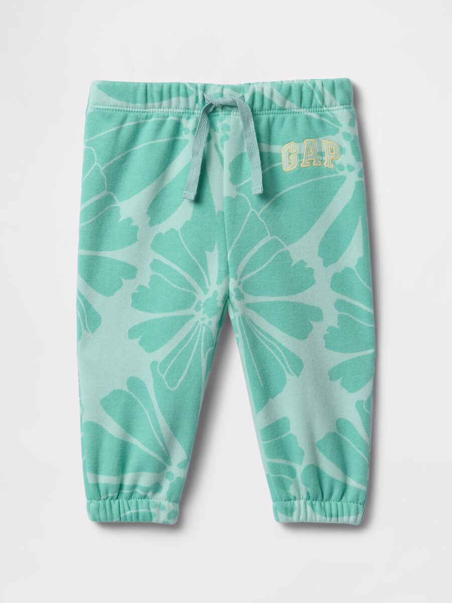 Light blue joggers with drawstring, logo embroidery and flowers print_0