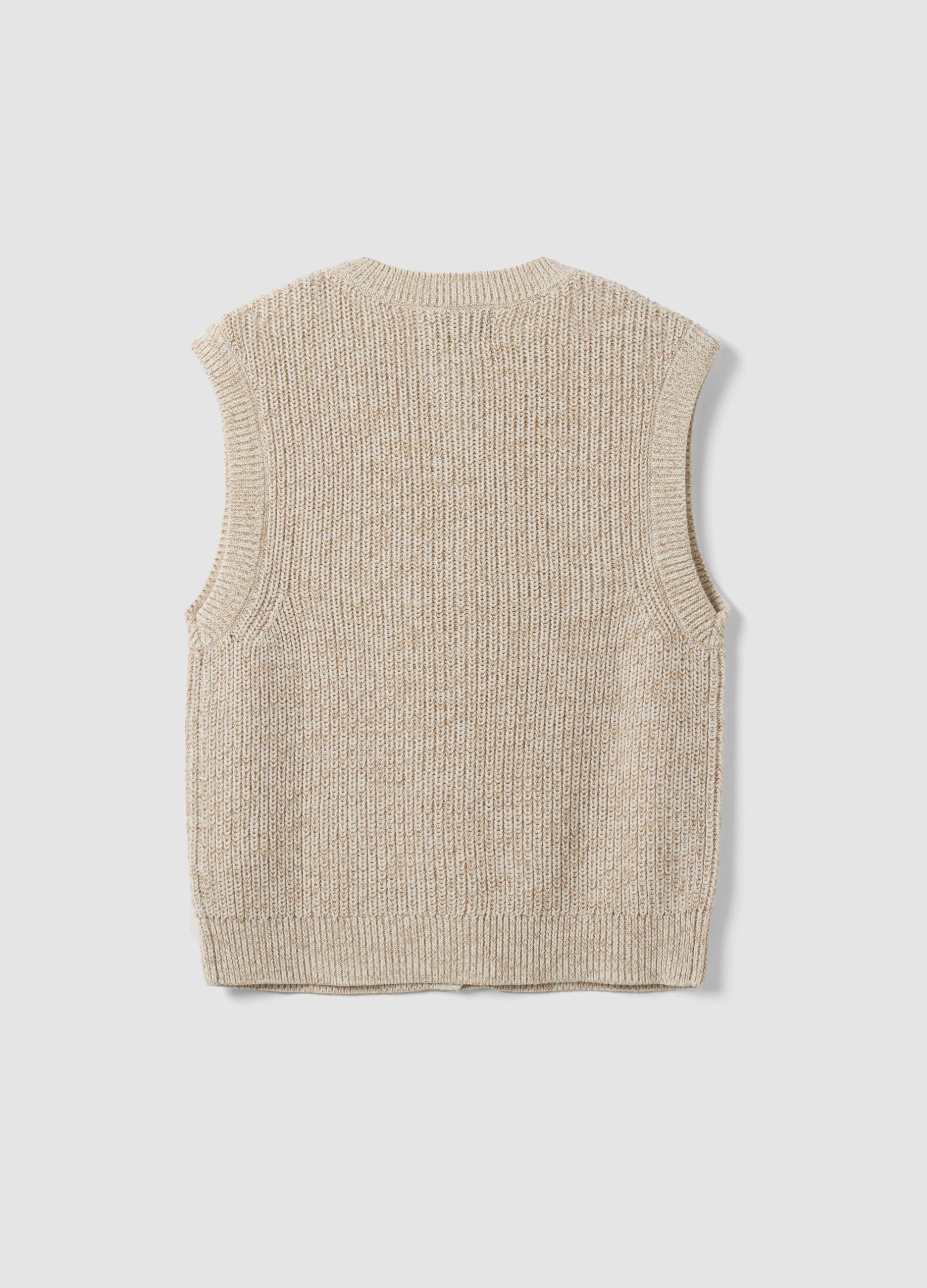 White pure cotton knitted gilet with crew neck, regular fit