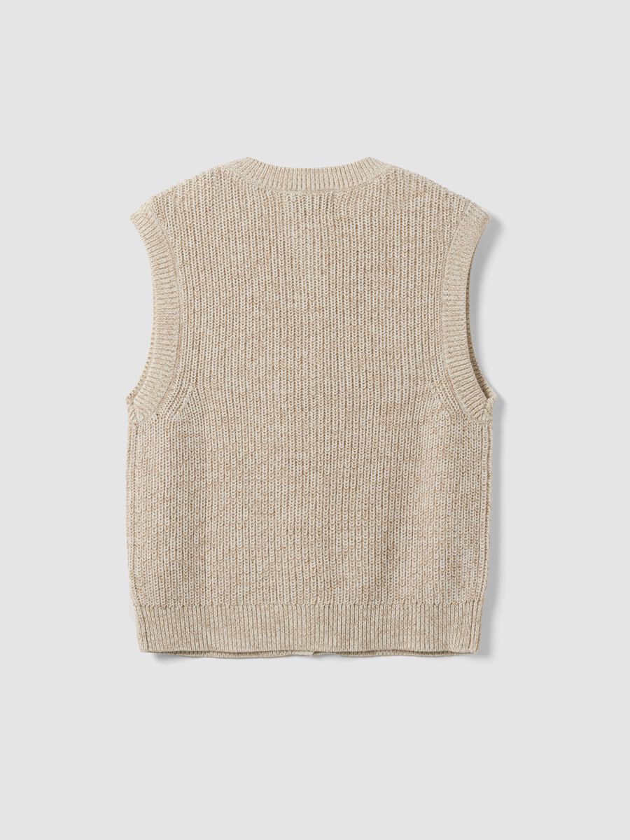 White pure cotton knitted gilet with crew neck, regular fit_2